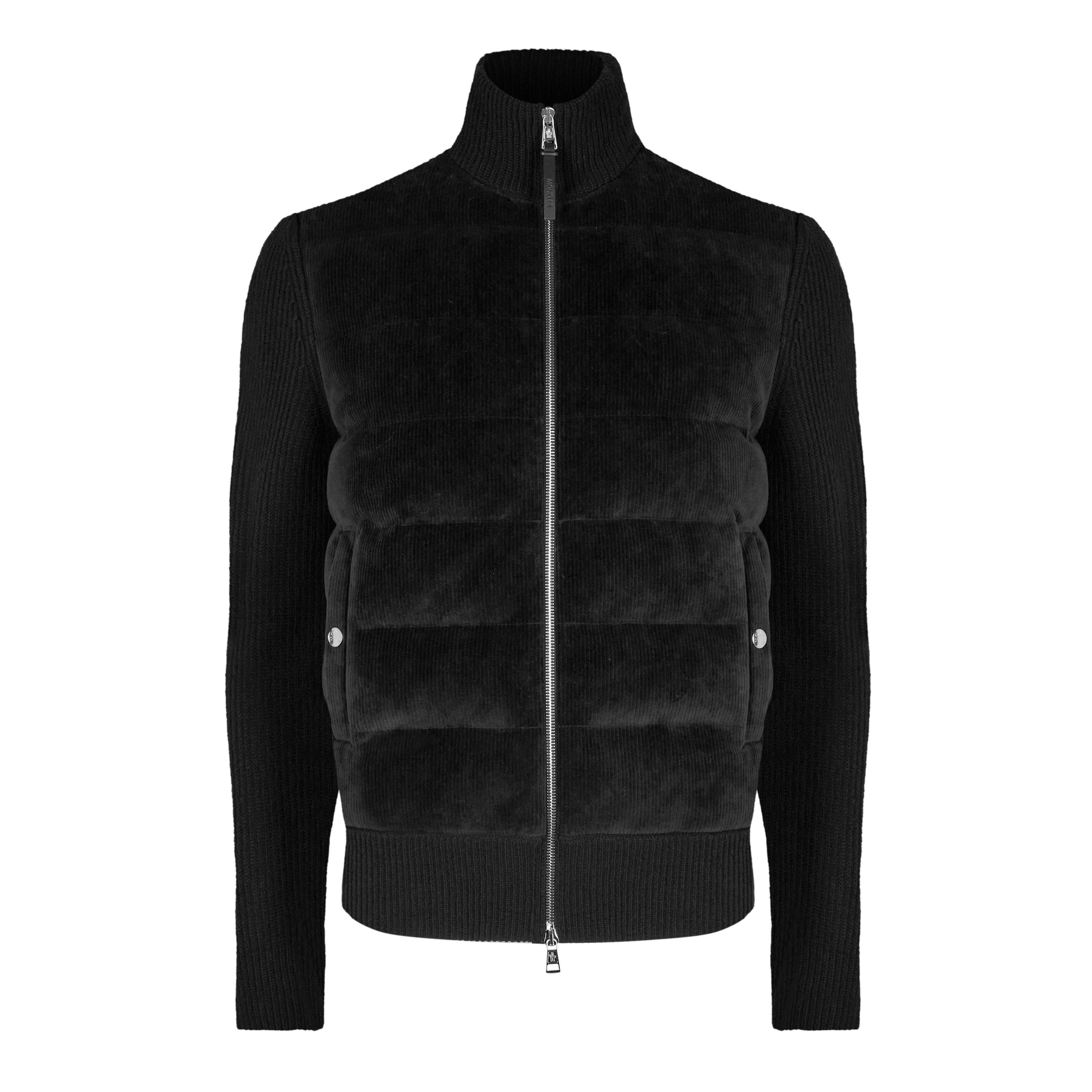 Black 999 - Moncler - Men's Padded Wool Velvet Down Long Sleeve Hybrid Jacket - 5