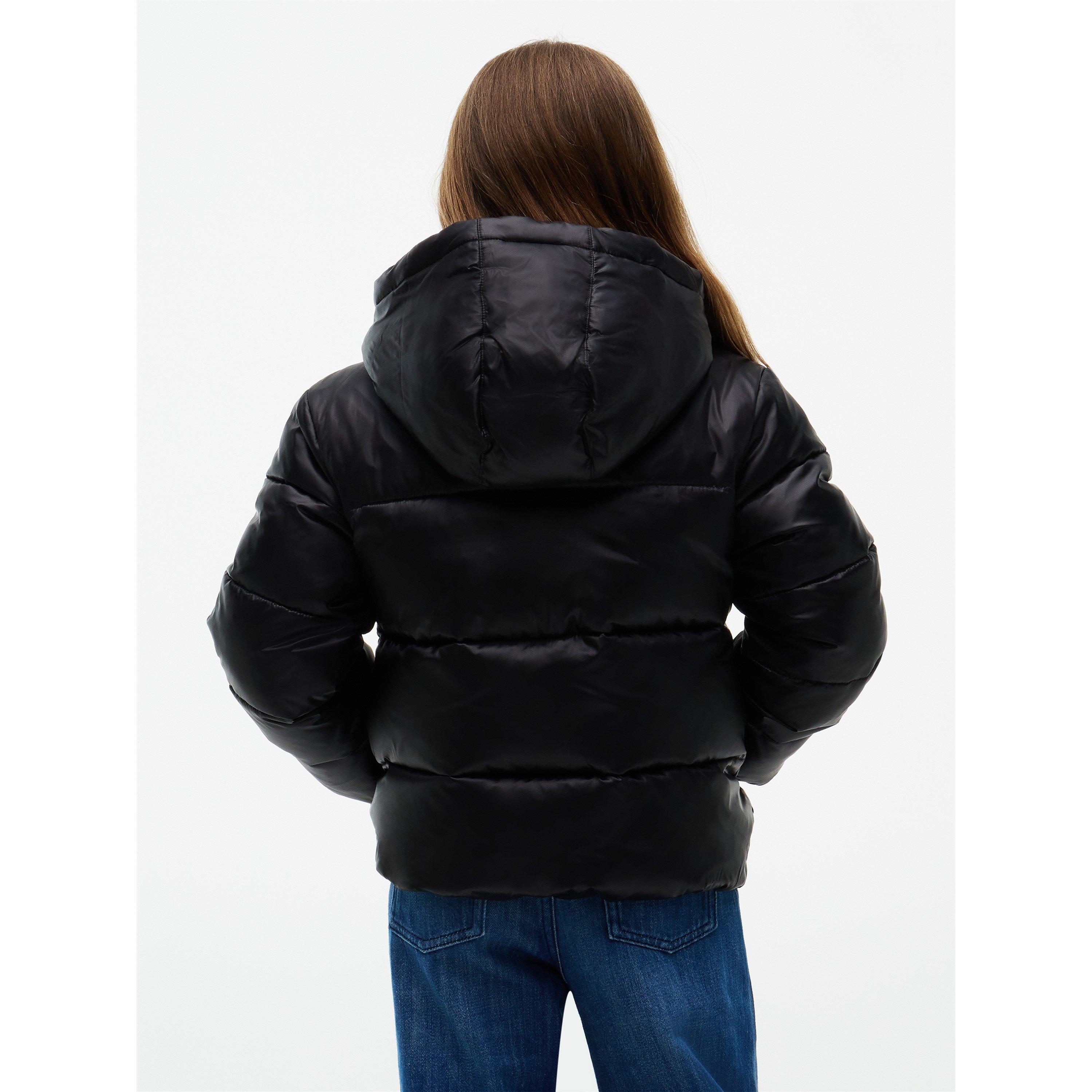 Black BDS - Tommy Hilfiger - Kids' Shiny Full-Zip Hooded Short Puffer Jacket - 5