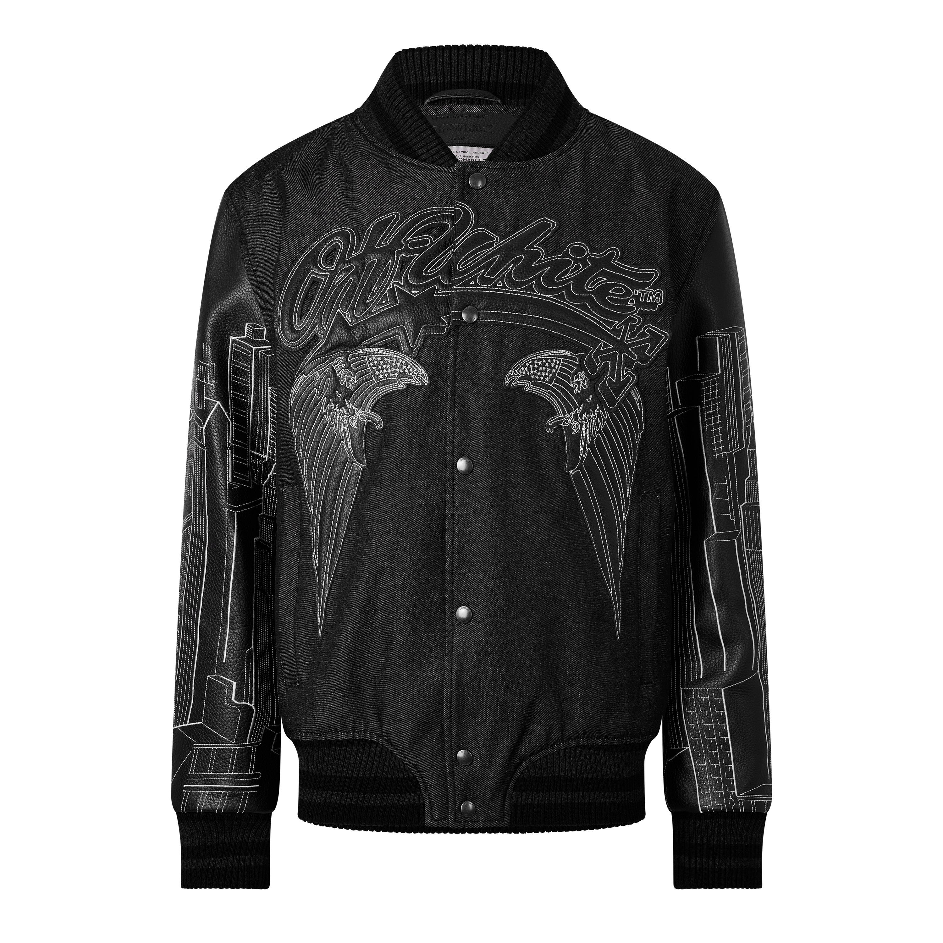 Black - Off White - Men's Skyline Varsity Jacket - 1