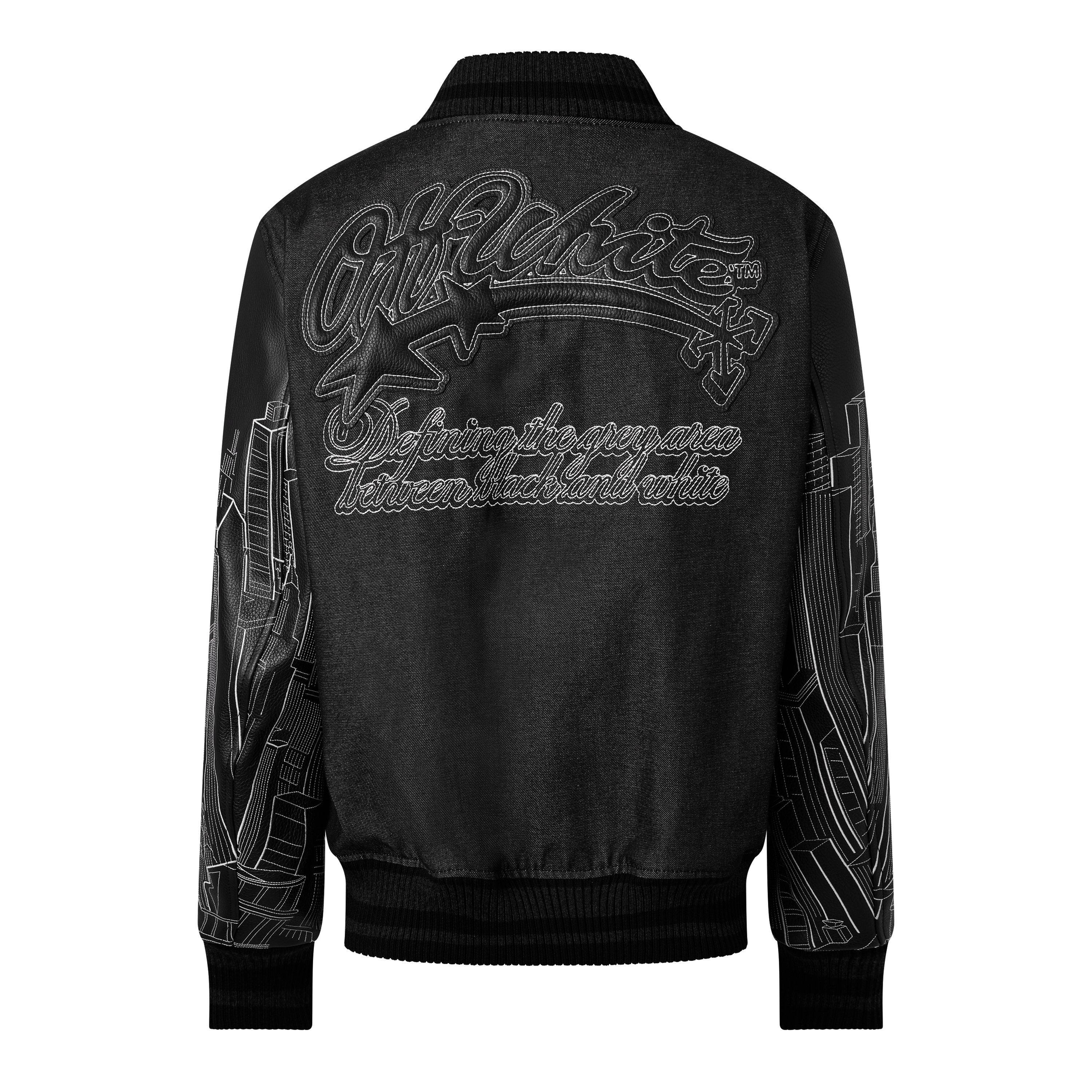 Black - Off White - Men's Skyline Varsity Jacket - 2