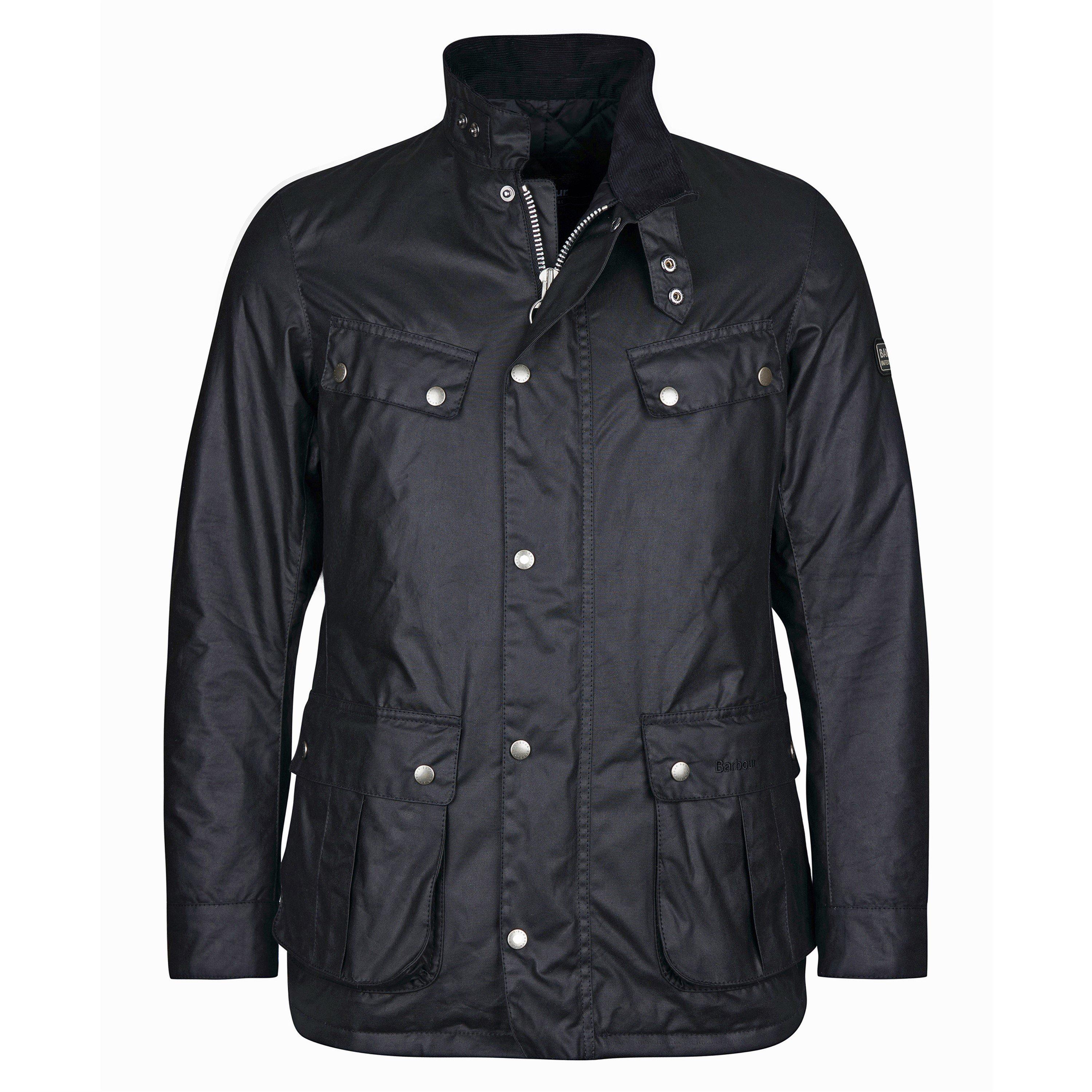 Black BK91 - Barbour International - Men's Duke Water Resistant Windproof Cotton Long Sleeve Wax Jacket - 1