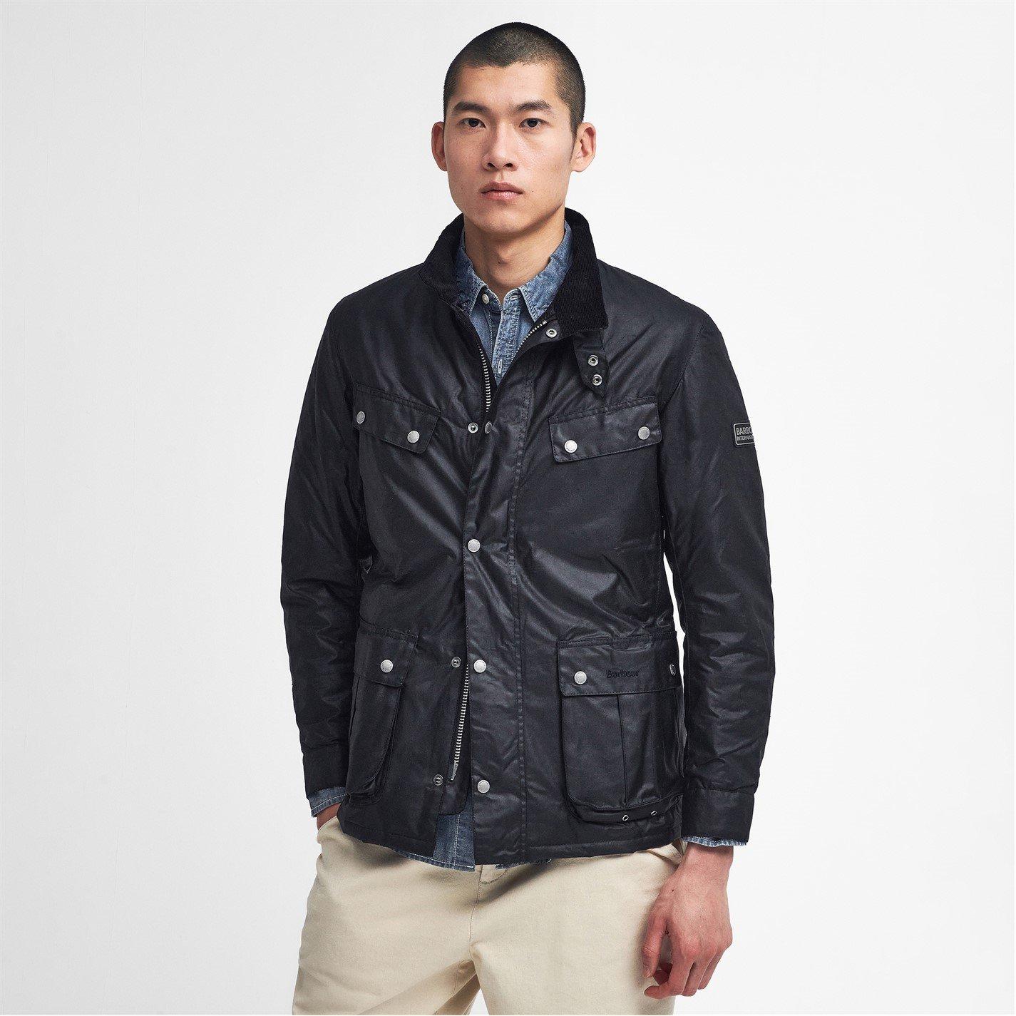 Black BK91 - Barbour International - Men's Duke Water Resistant Windproof Cotton Long Sleeve Wax Jacket - 2