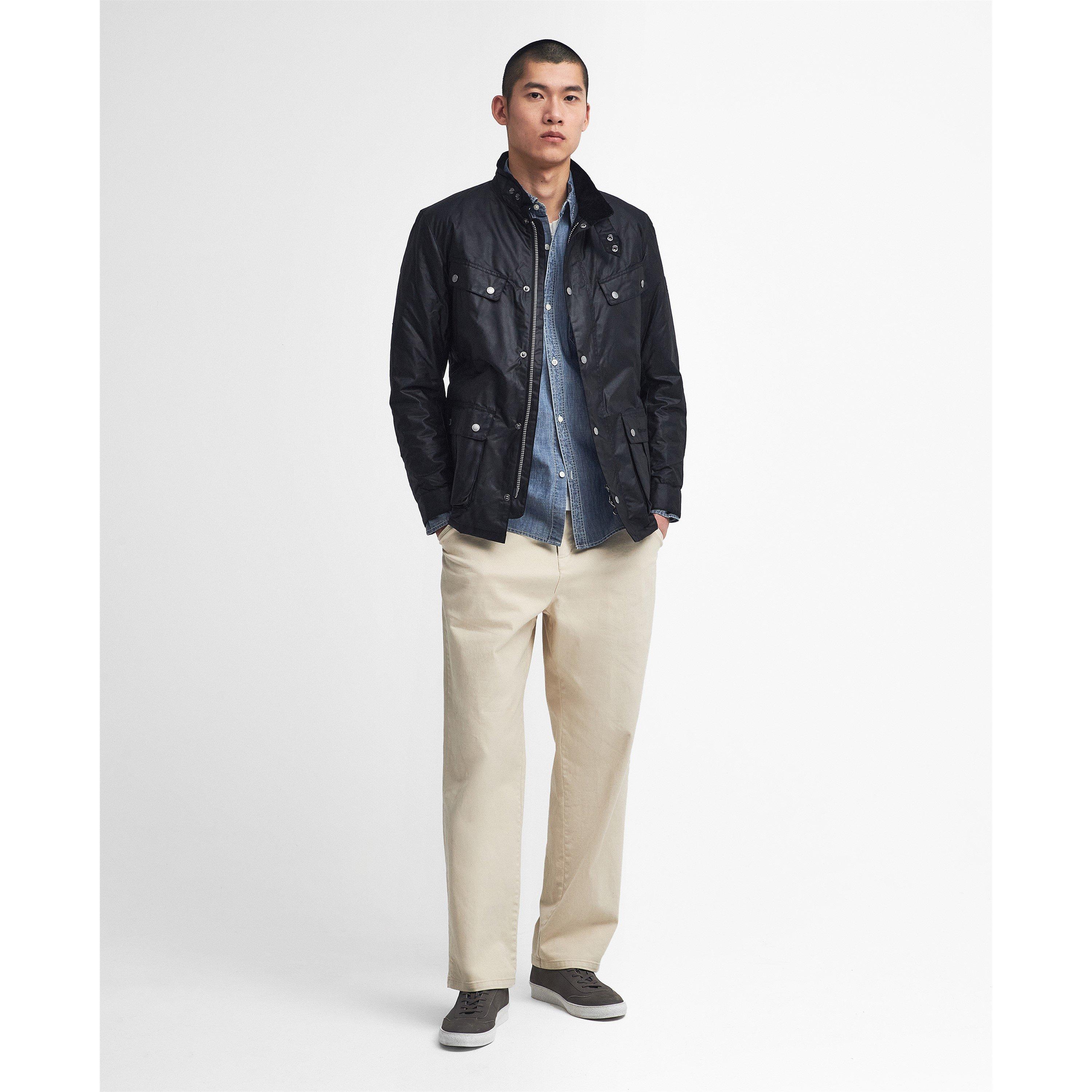 Black BK91 - Barbour International - Men's Duke Water Resistant Windproof Cotton Long Sleeve Wax Jacket - 9