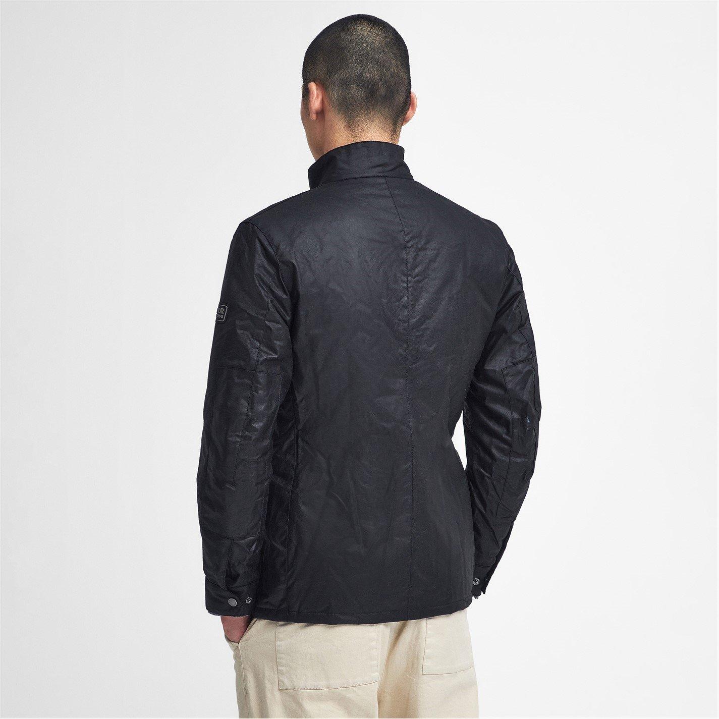 Black BK91 - Barbour International - Men's Duke Water Resistant Windproof Cotton Long Sleeve Wax Jacket - 3