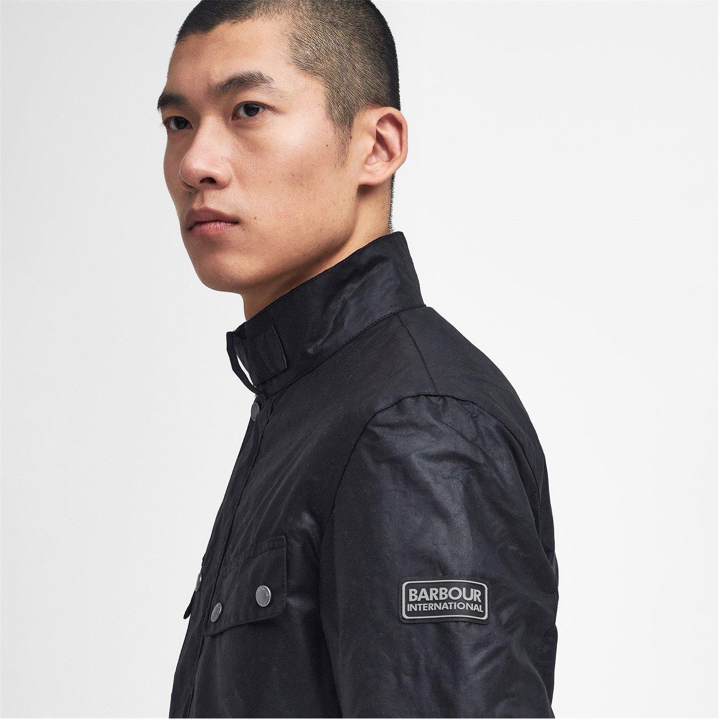 Black BK91 - Barbour International - Men's Duke Water Resistant Windproof Cotton Long Sleeve Wax Jacket - 4