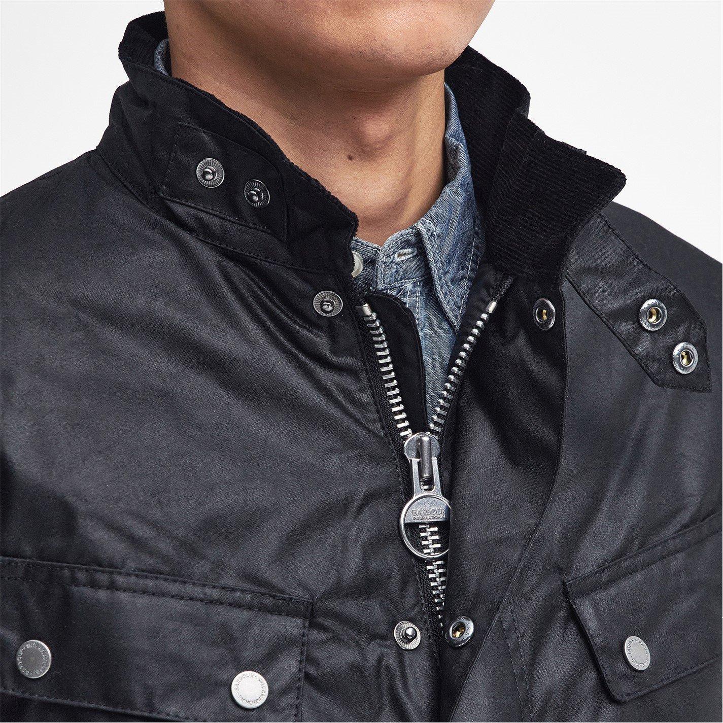Black BK91 - Barbour International - Men's Duke Water Resistant Windproof Cotton Long Sleeve Wax Jacket - 5