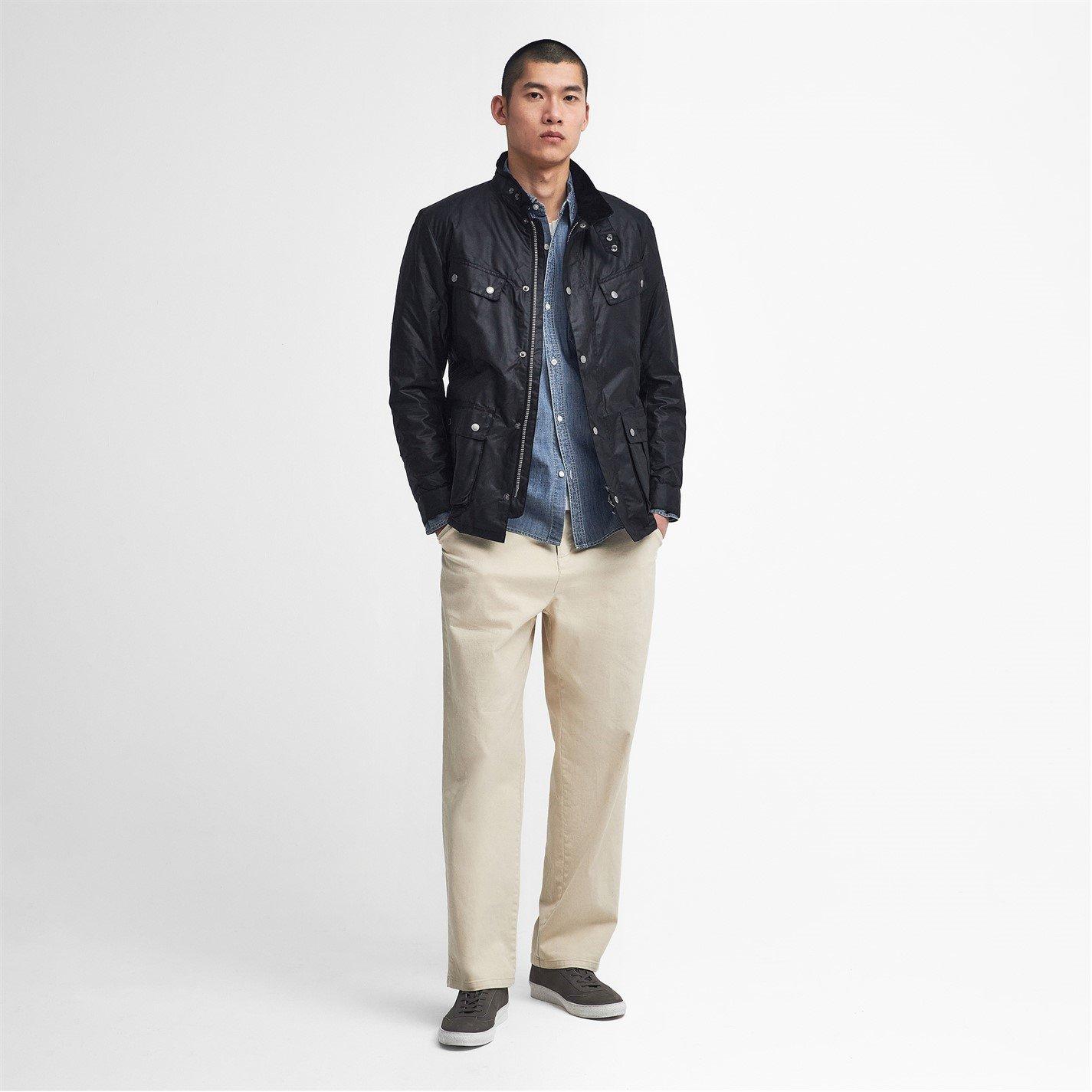 Black BK91 - Barbour International - Men's Duke Water Resistant Windproof Cotton Long Sleeve Wax Jacket - 7