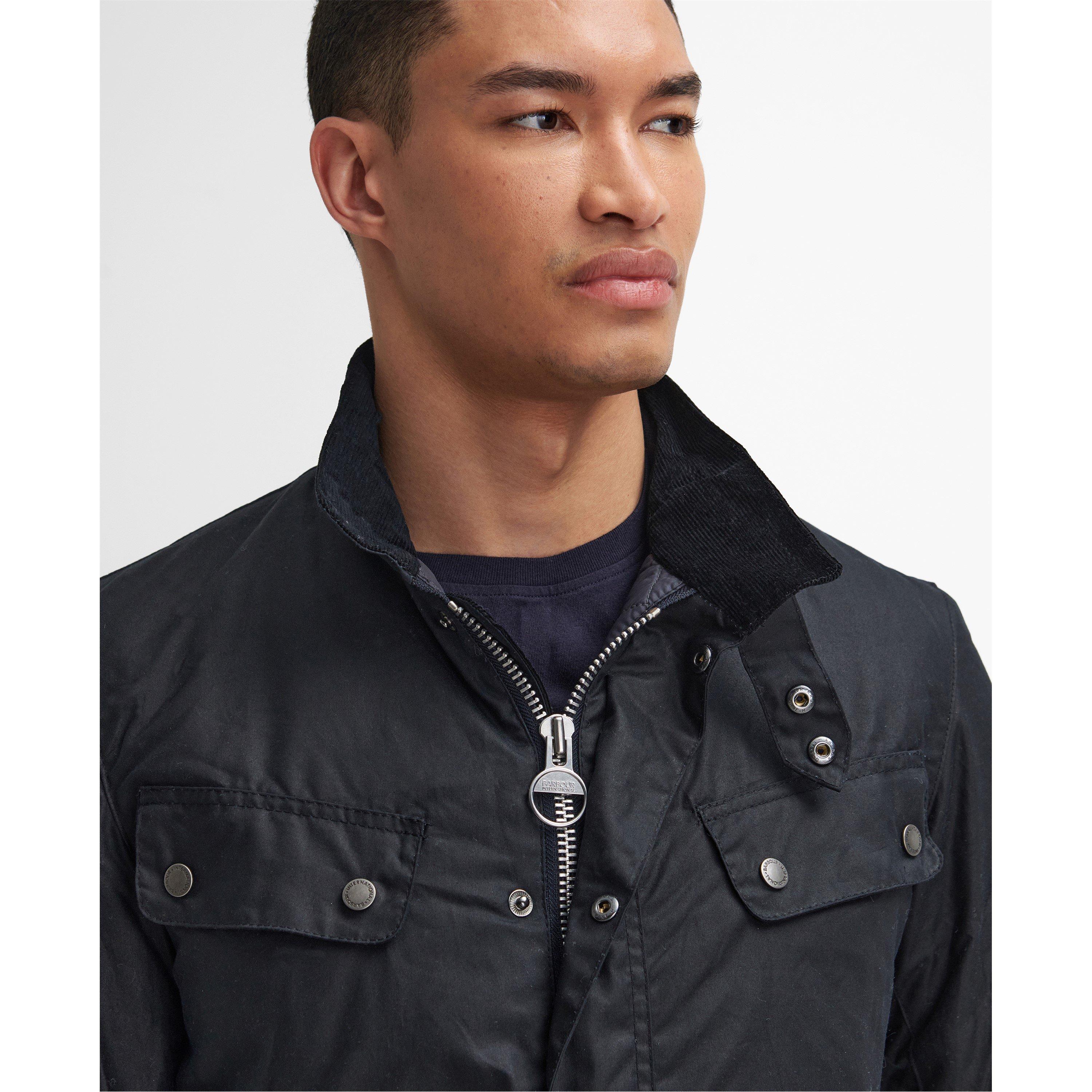 Navy NY91 - Barbour International - Men's Duke Water Resistant Windproof Cotton Long Sleeve Wax Jacket - 4