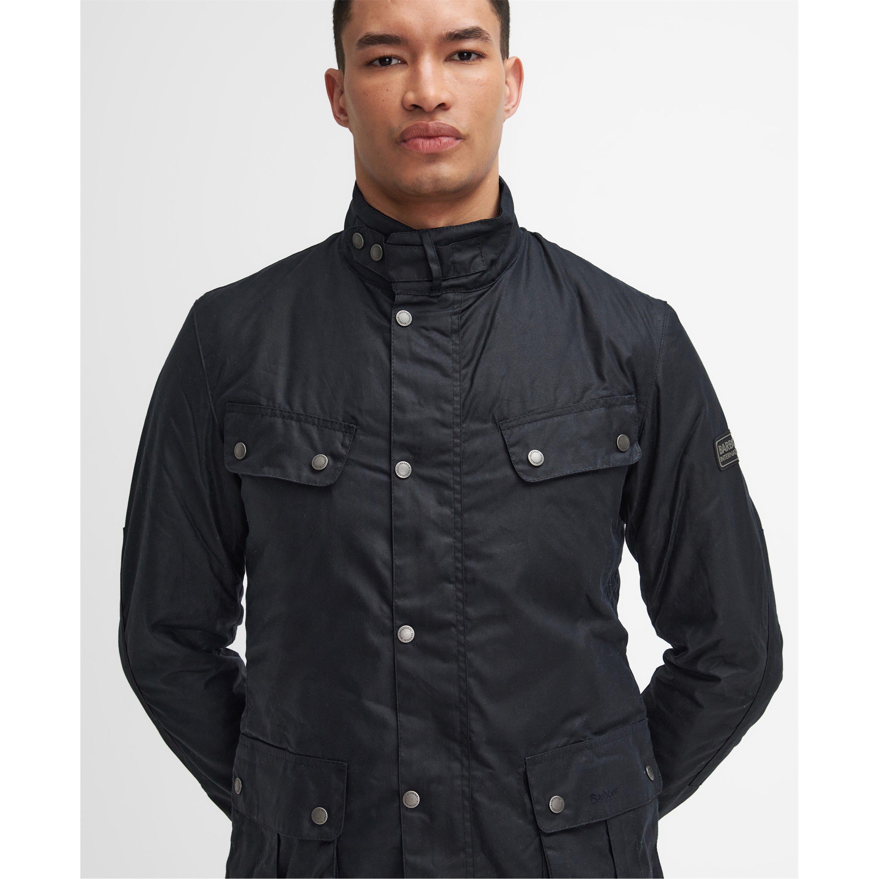 Navy NY91 - Barbour International - Men's Duke Water Resistant Windproof Cotton Long Sleeve Wax Jacket - 5