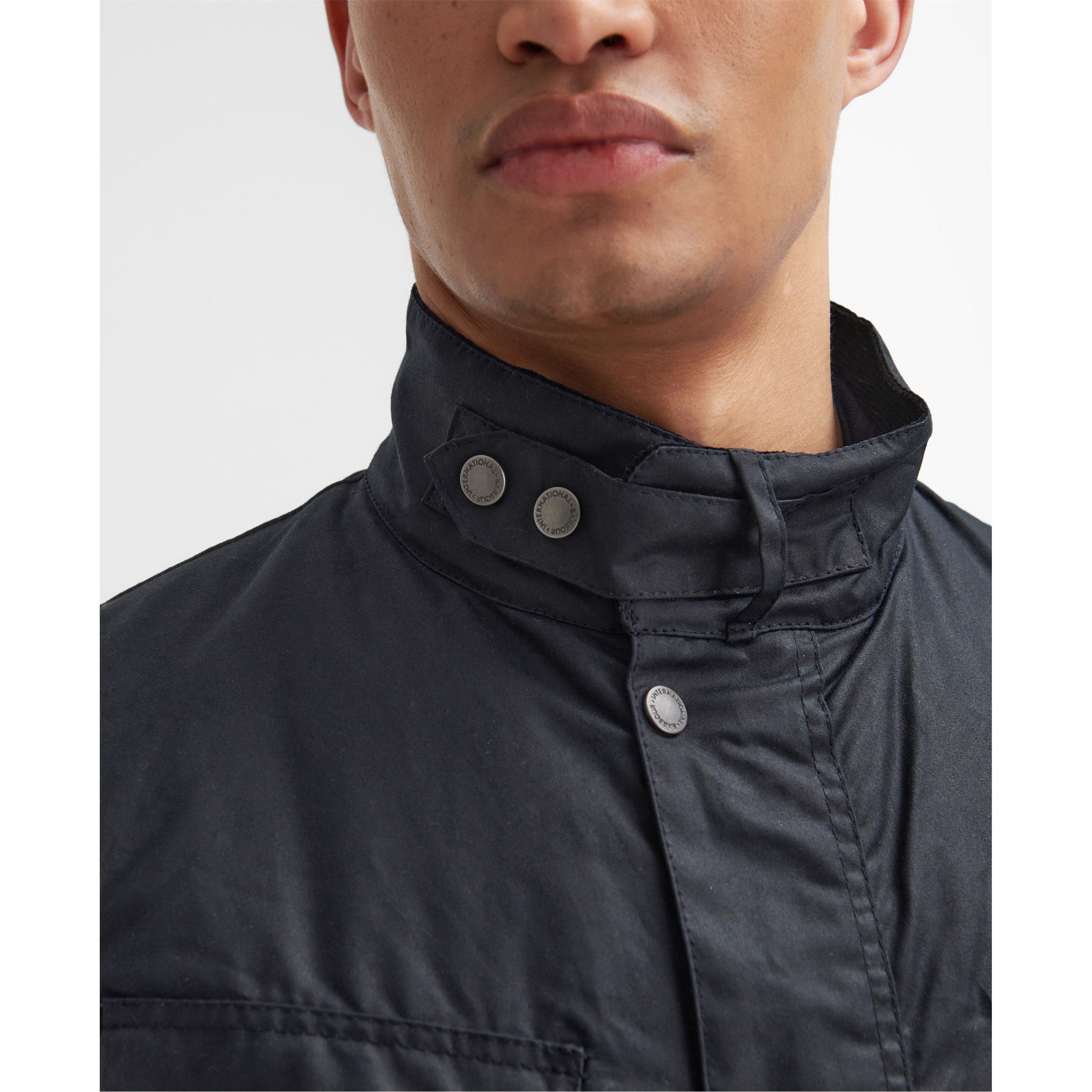 Navy NY91 - Barbour International - Men's Duke Water Resistant Windproof Cotton Long Sleeve Wax Jacket - 6