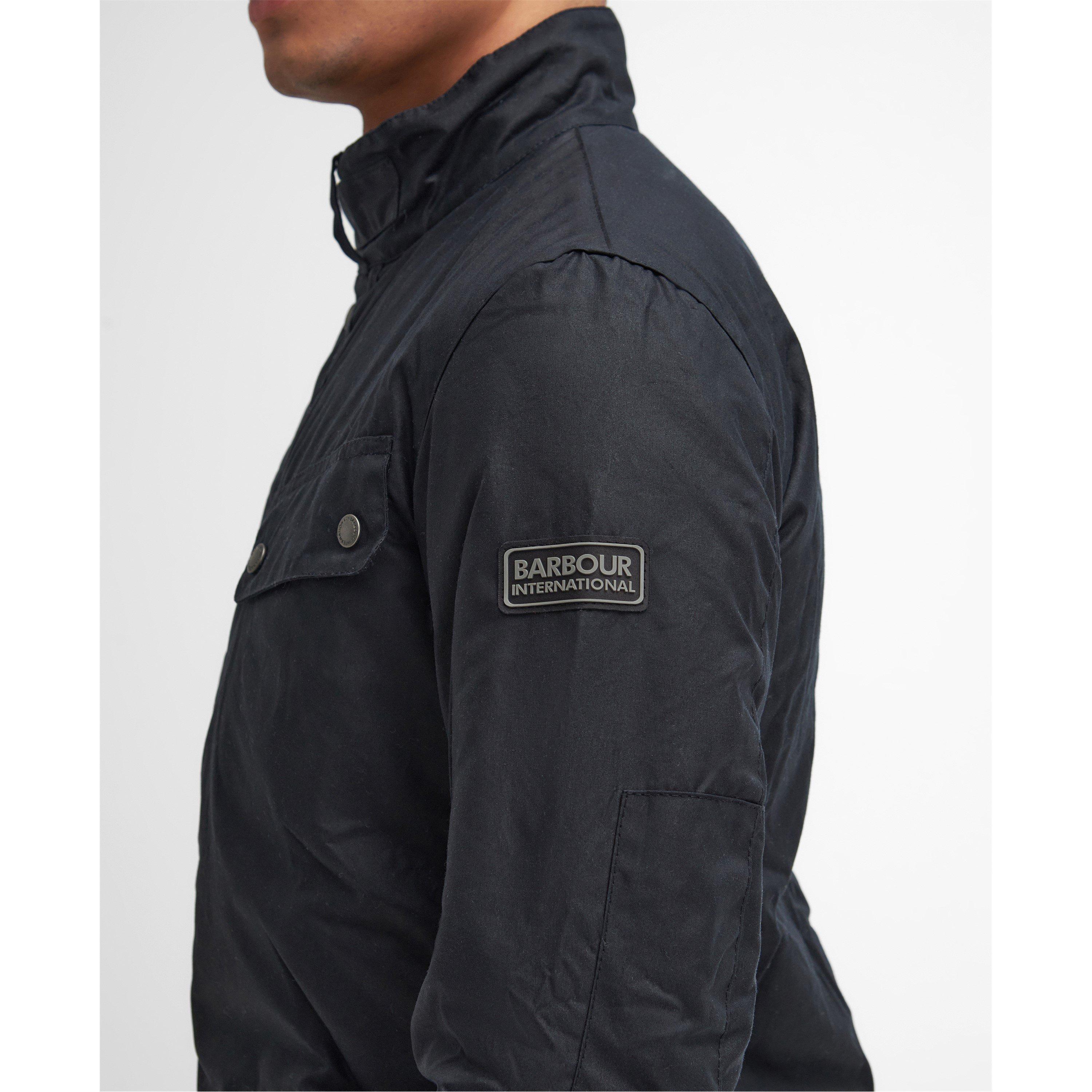 Navy NY91 - Barbour International - Men's Duke Water Resistant Windproof Cotton Long Sleeve Wax Jacket - 7
