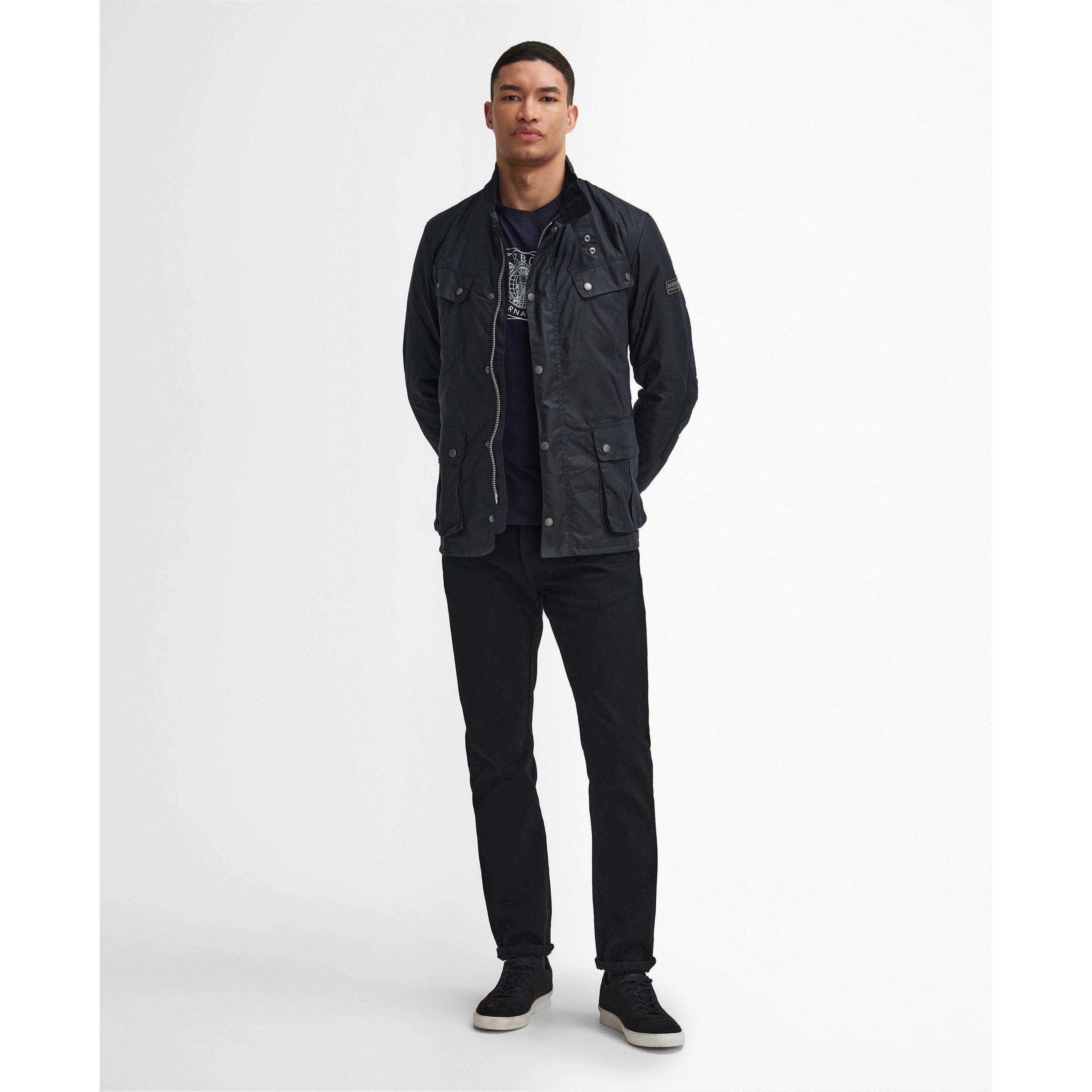 Navy NY91 - Barbour International - Men's Duke Water Resistant Windproof Cotton Long Sleeve Wax Jacket - 8