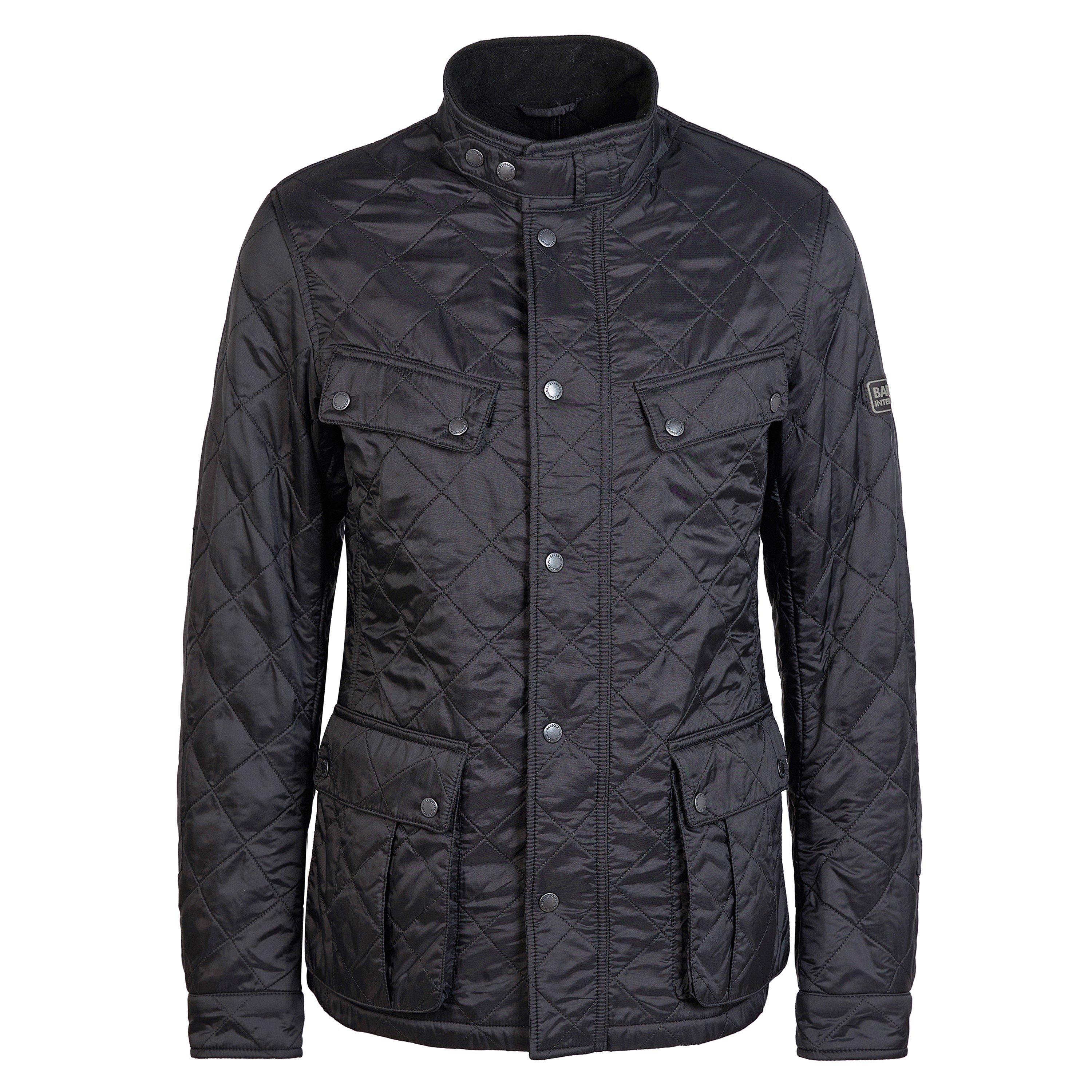 Black BK91 - Barbour International - Men's Ariel Diamond Quilted Stand Collar Long Sleeve Tailored Fit Jacket - 10