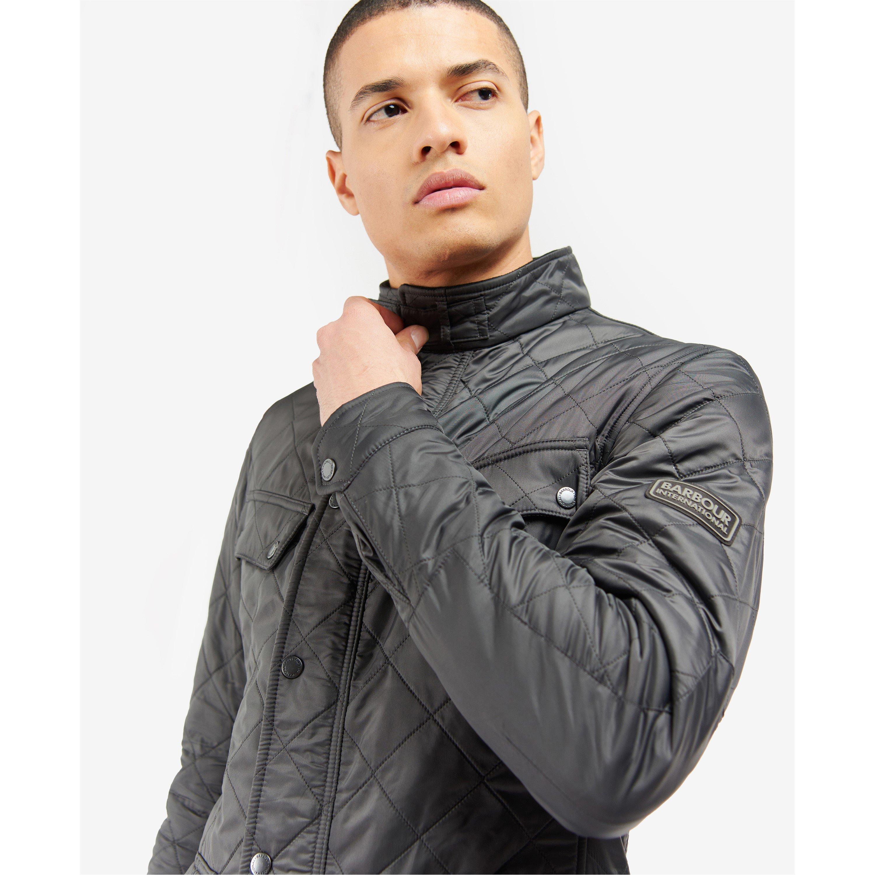 Charcoal CH71 - Barbour International - Men's Ariel Diamond Quilted Stand Collar Long Sleeve Tailored Fit Jacket - 3