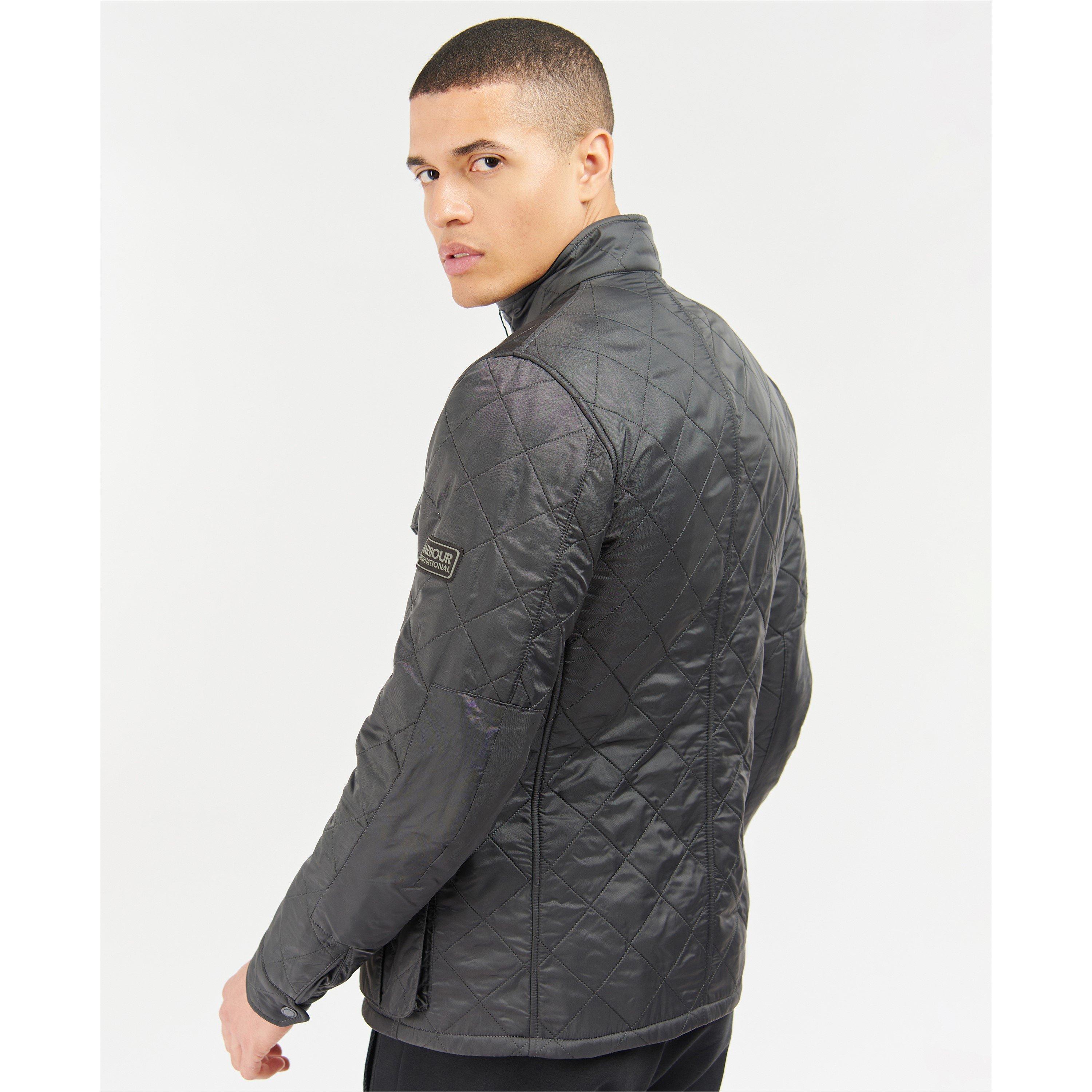 Charcoal CH71 - Barbour International - Men's Ariel Diamond Quilted Stand Collar Long Sleeve Tailored Fit Jacket - 4