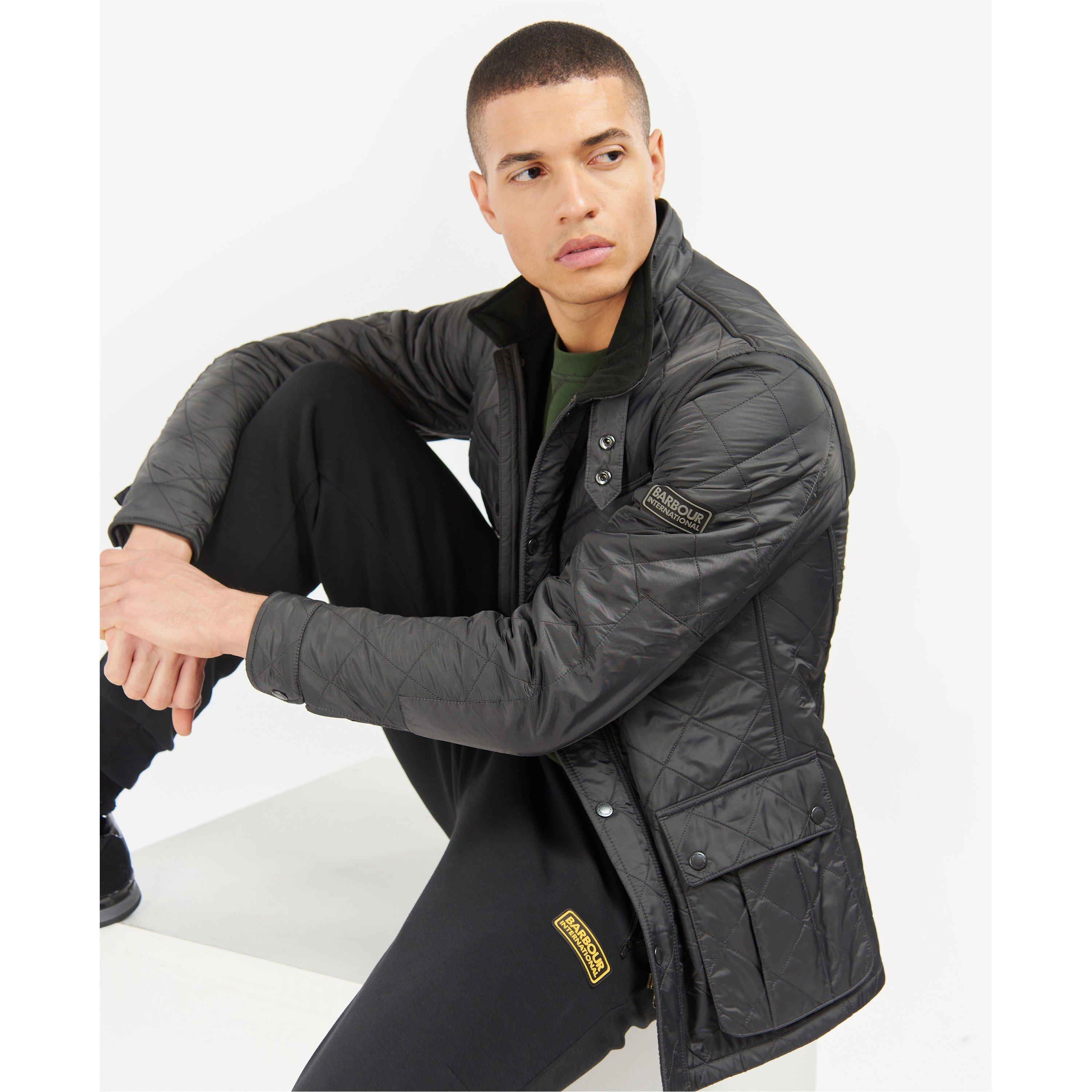 Charcoal CH71 - Barbour International - Men's Ariel Diamond Quilted Stand Collar Long Sleeve Tailored Fit Jacket - 5