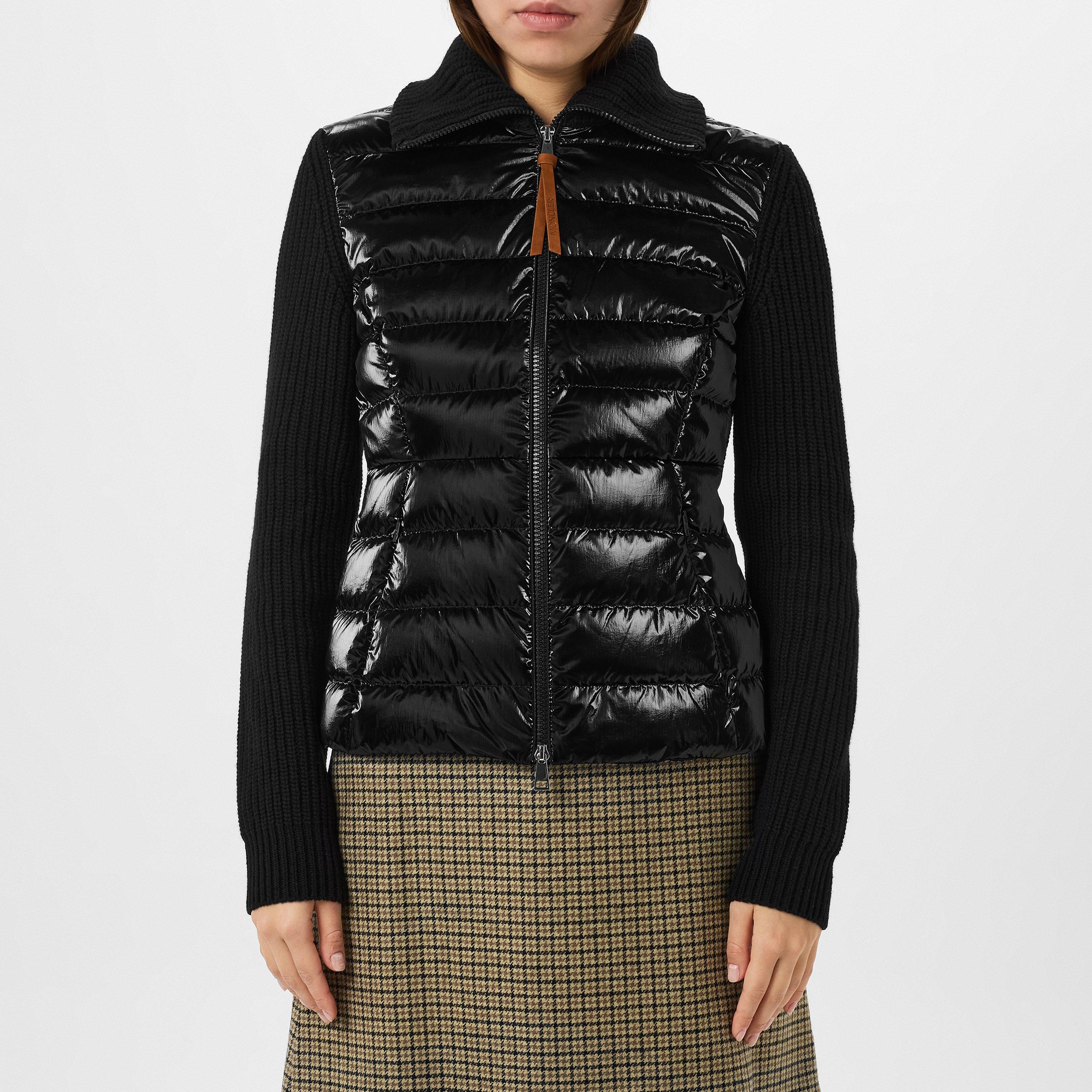 Black 999 - Moncler - Women's Padded Wool Water Resistant Long Sleeve Slim Fit Hybrid Jacket - 3