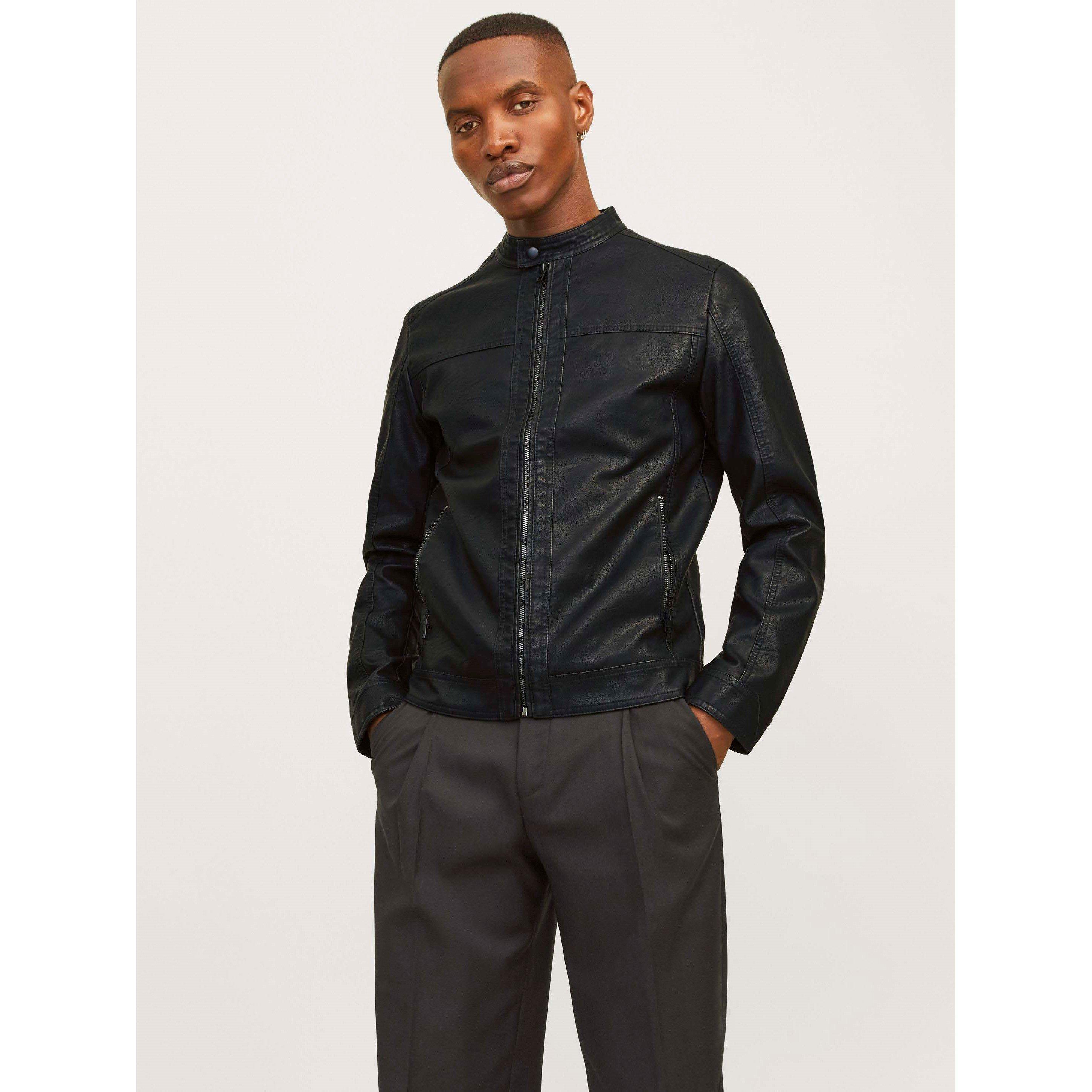 Black - Jack and Jones - Warner Faux Leather Jacket Mens - 3