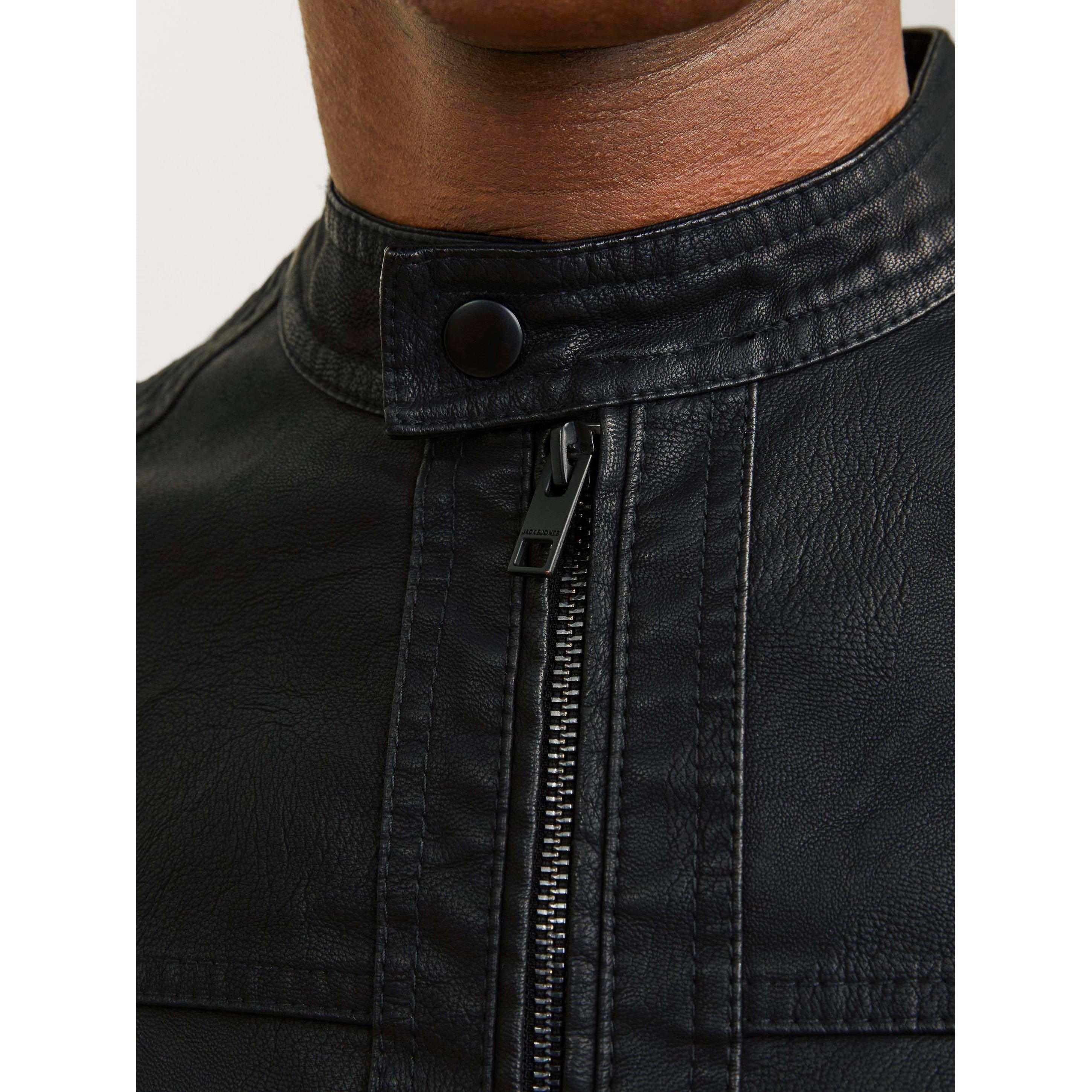 Black - Jack and Jones - Warner Faux Leather Jacket Mens - 5
