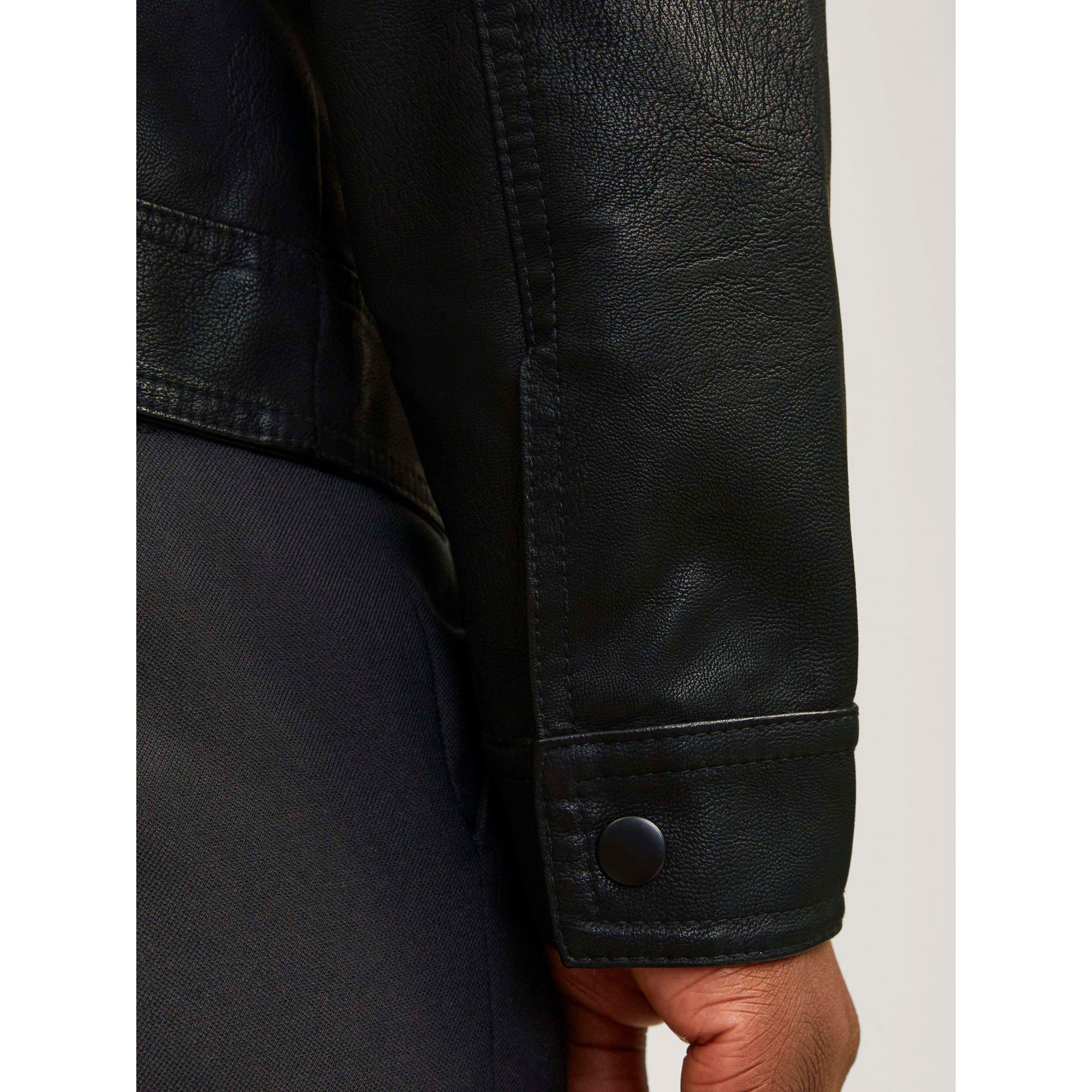 Black - Jack and Jones - Warner Faux Leather Jacket Mens - 6