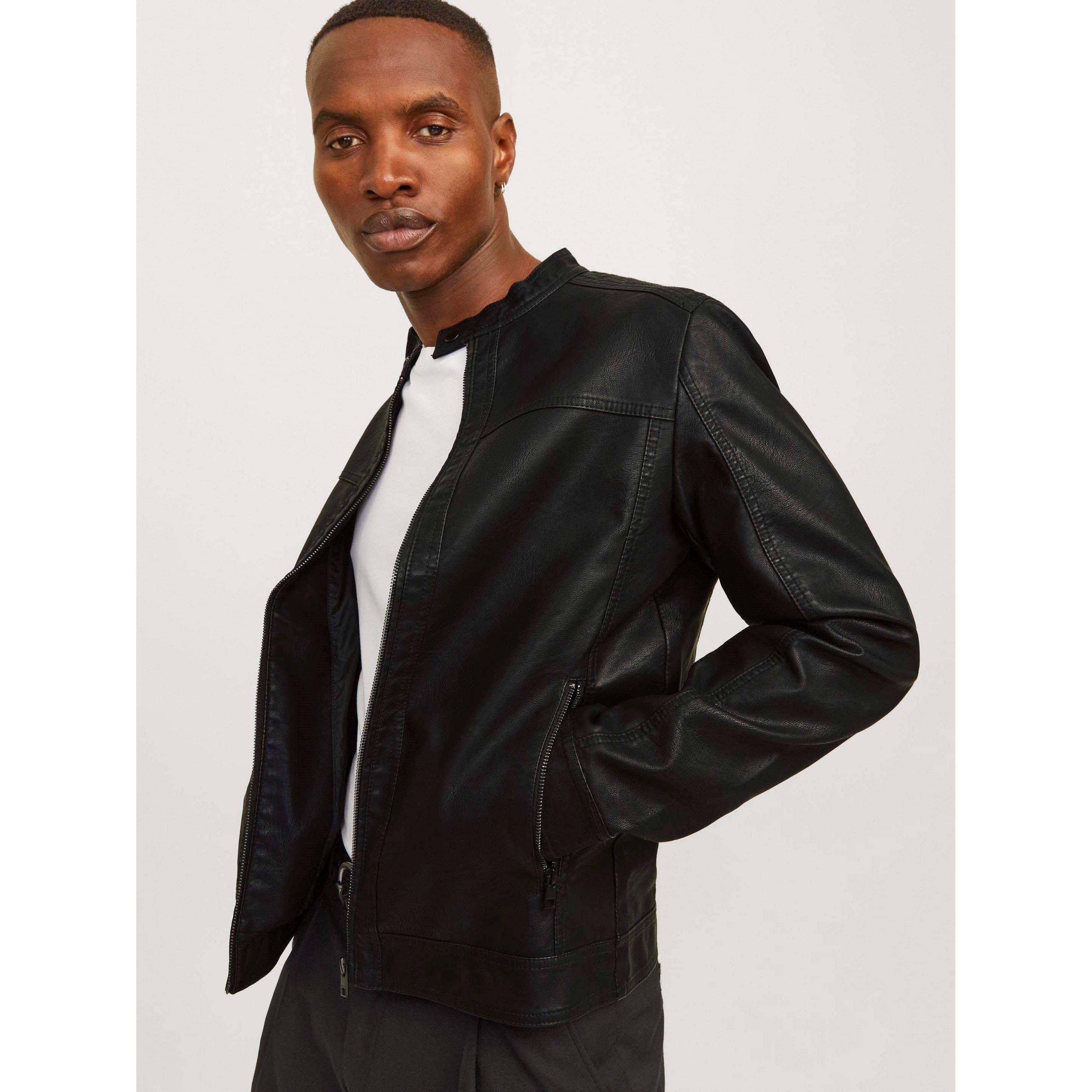 Black - Jack and Jones - Warner Faux Leather Jacket Mens - 7
