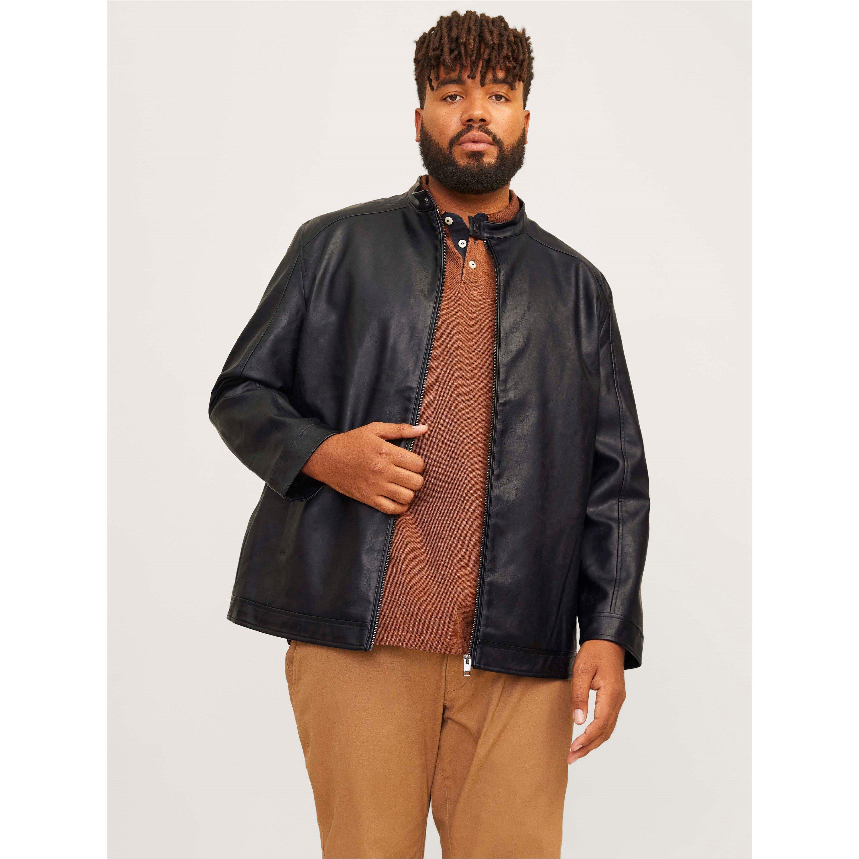 Black - Jack and Jones - Dylan PU Jacket Plus Size Mens - 2
