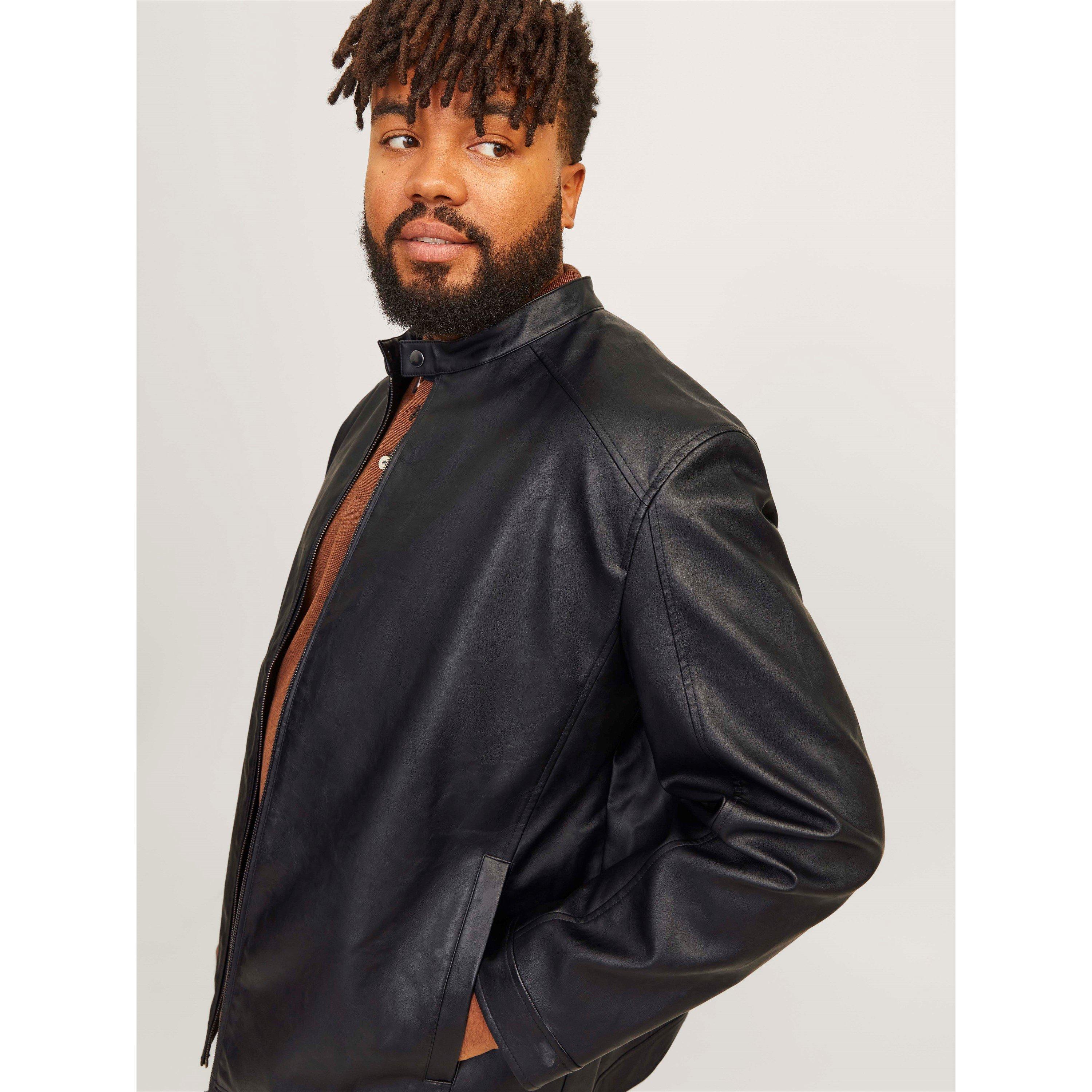 Black - Jack and Jones - Dylan PU Jacket Plus Size Mens - 6