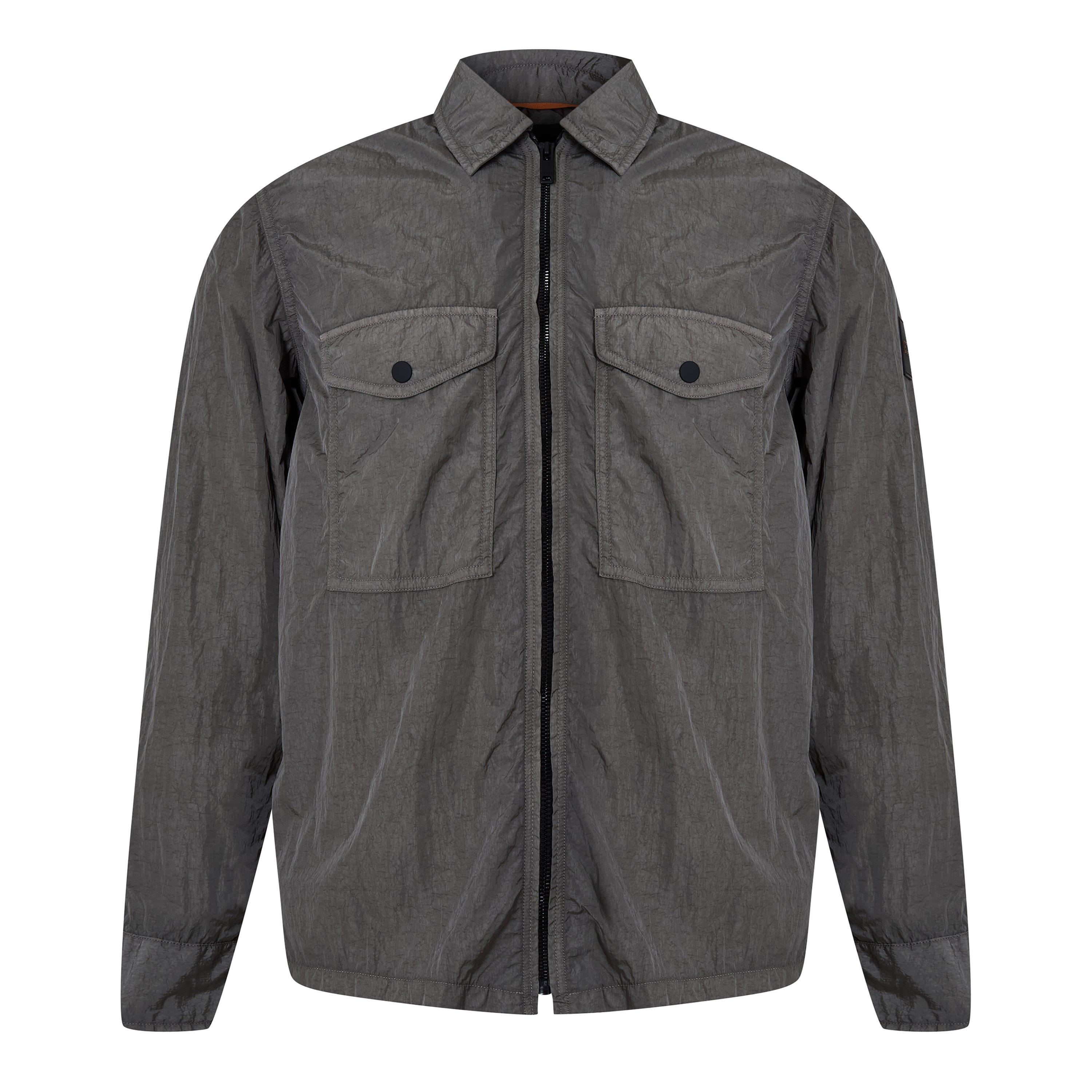 Boss Men's Orange Zip Long Sleeve Overshirt - Open Grey 076 - Size 2XL