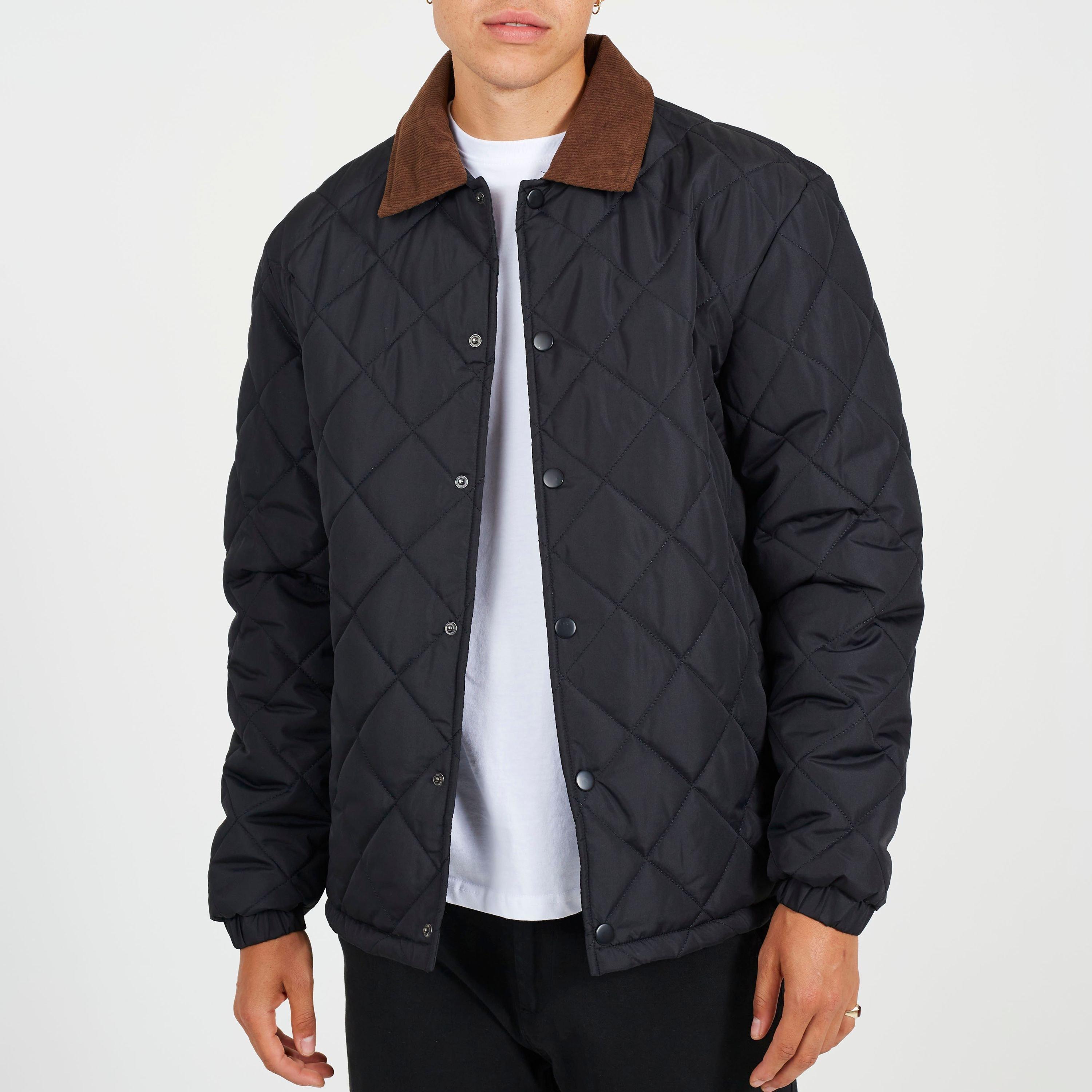 Brave Soul Men's Quilted Coach Jacket With Contrast Collar - Black - Small