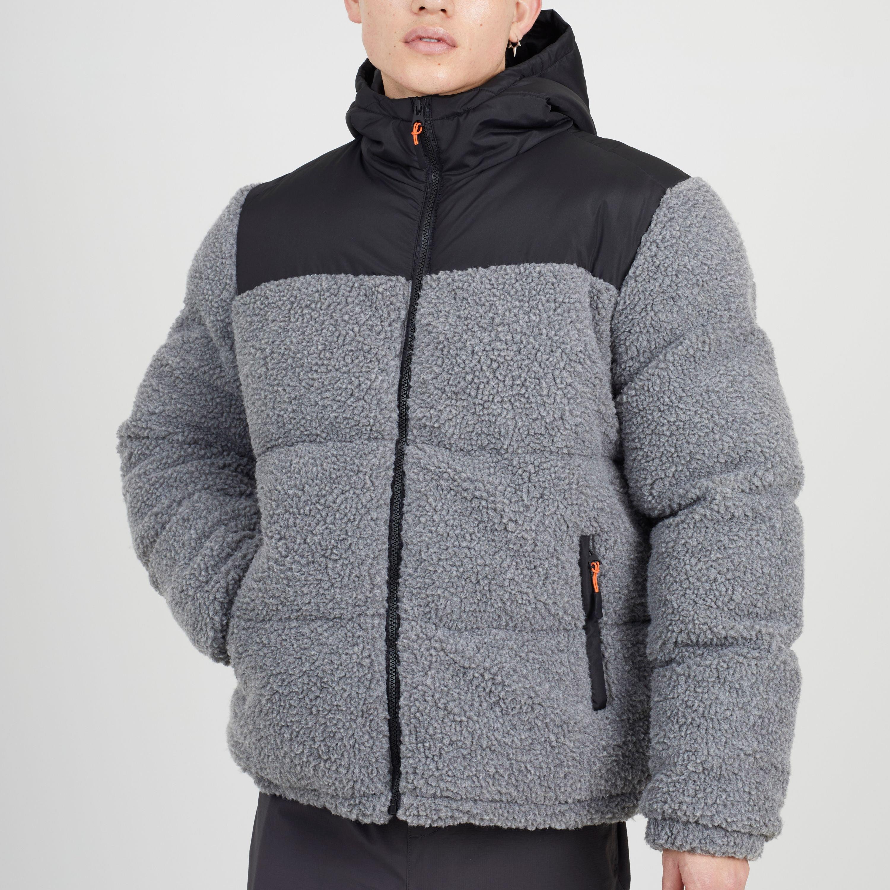 Black/Lt Grey - Brave Soul - Mens Borg Puffer Jacket with Contrast Fabric Upper & Hood - 1