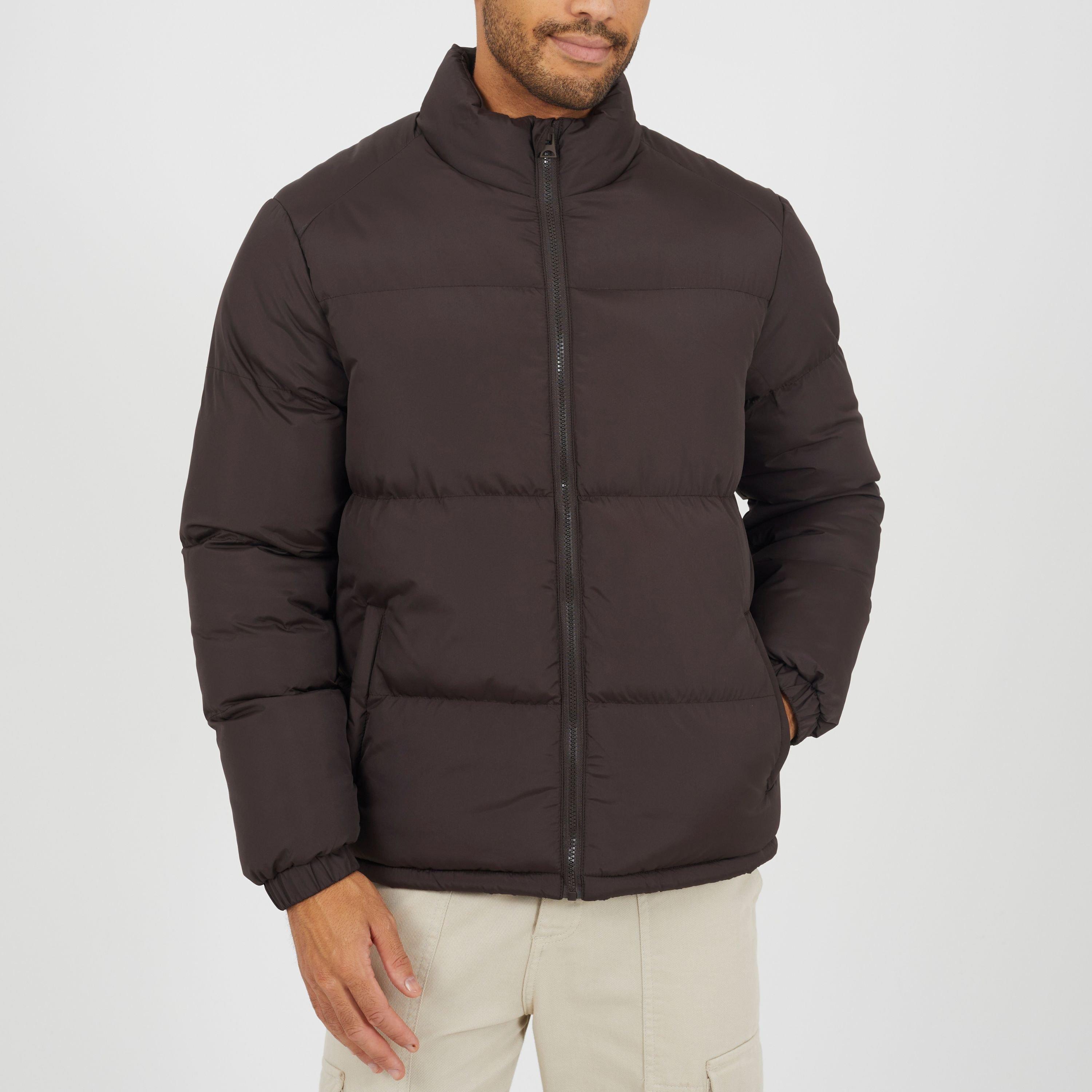 Brave Soul Men's Padded Puffer Jacket With Zip Pockets - Brown - Large