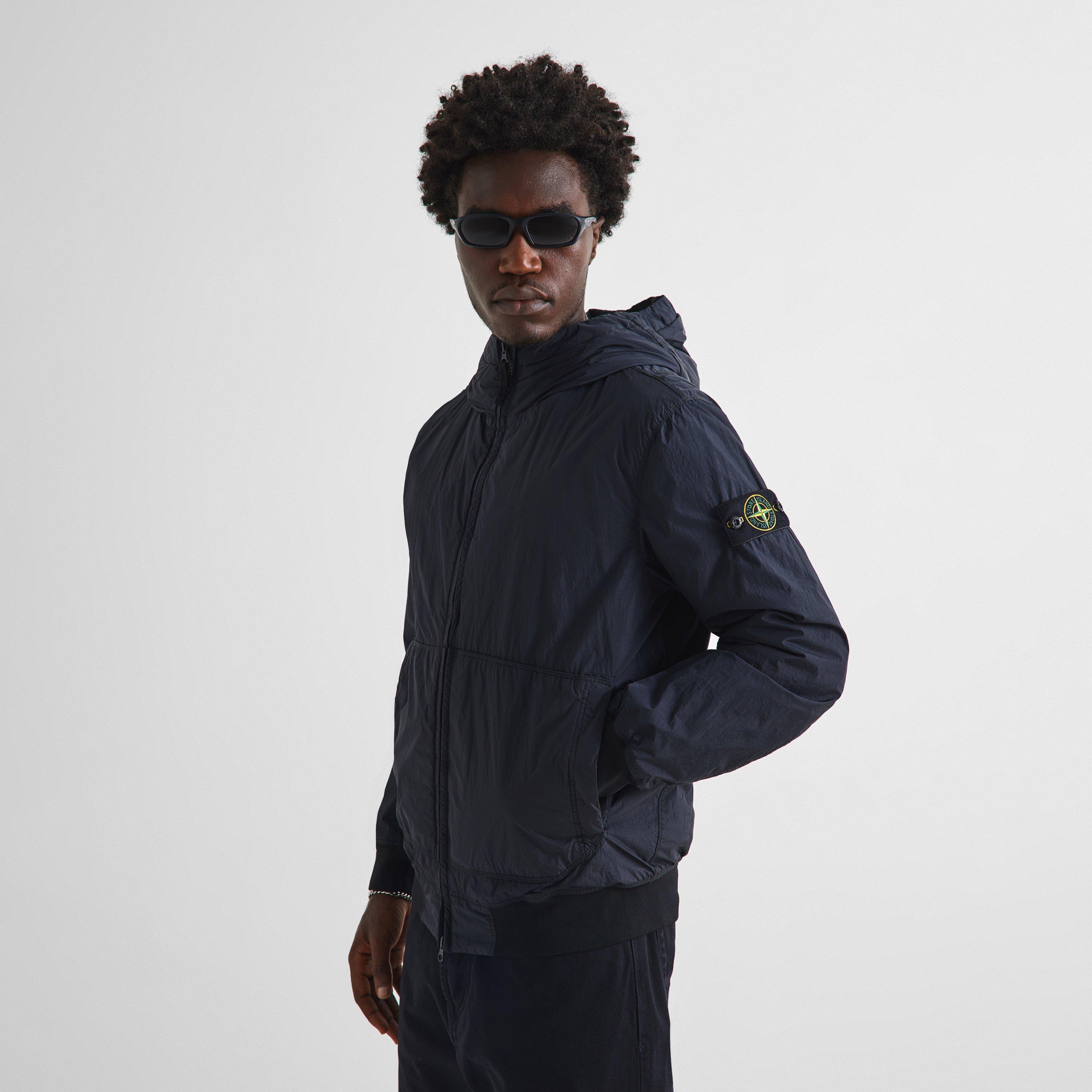 Navy V0020 - Stone Island - Men's Crinkle Reps Hooded Bomber Jacket - 3