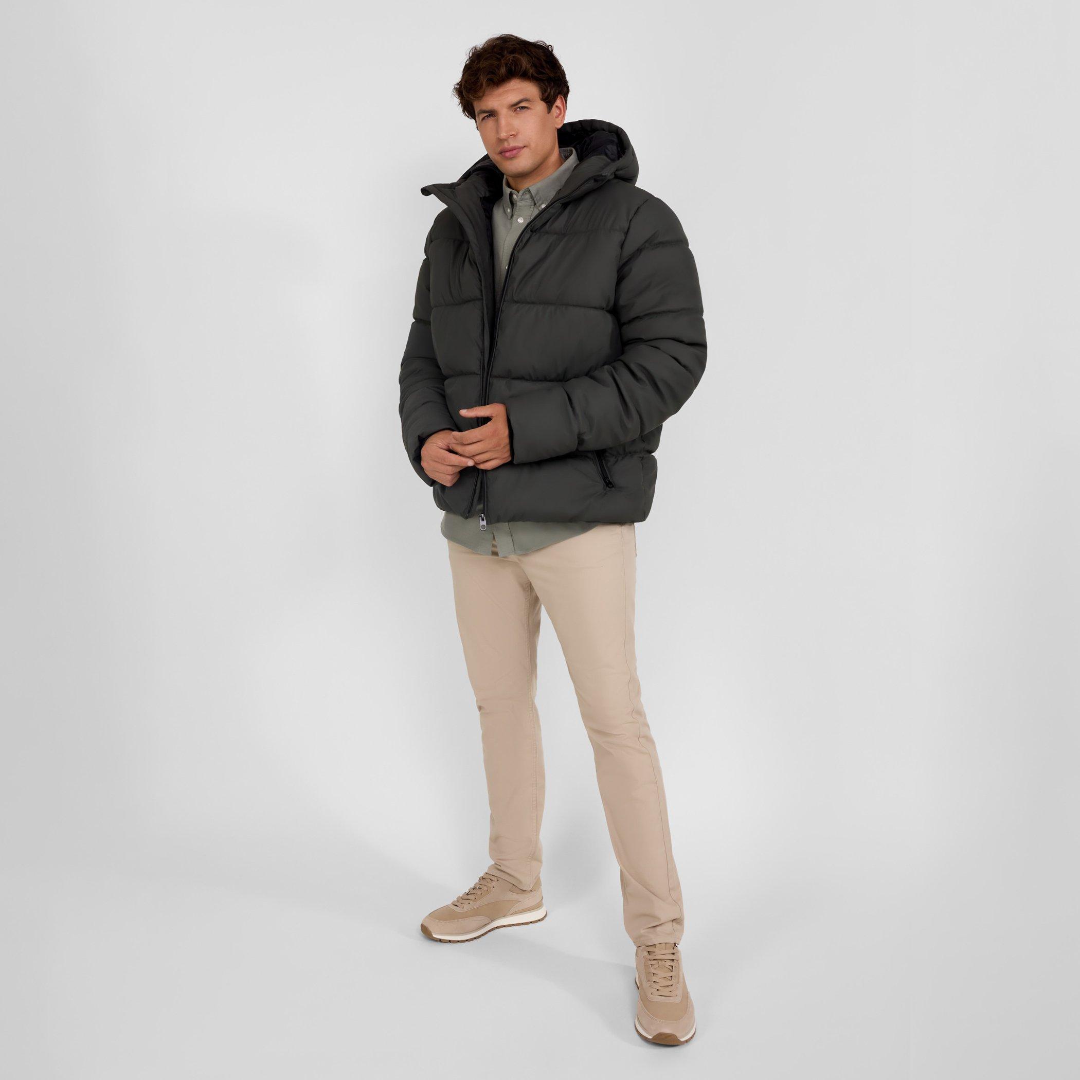 Kaki - Minoti - Men padded jacket with hood zip pockets khaki - 3