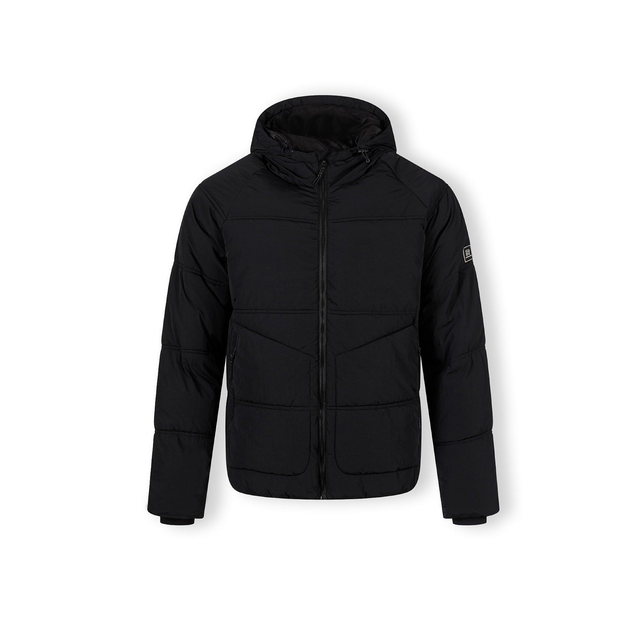 Minoti Boys quilted jacket with hood and zip pockets black