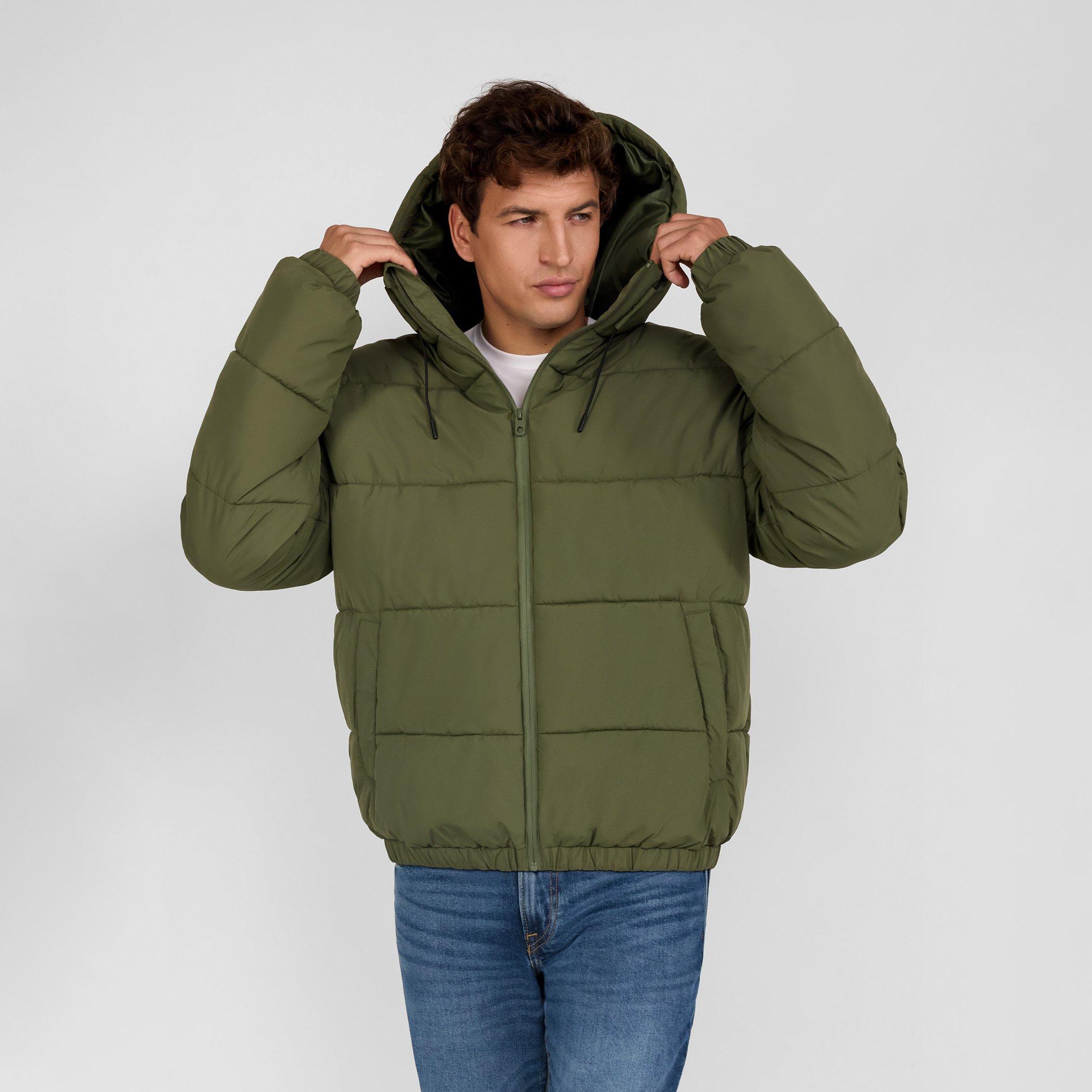 Khaki - Minoti - Men ripstop jacket high collar adjustable hood khaki - 4