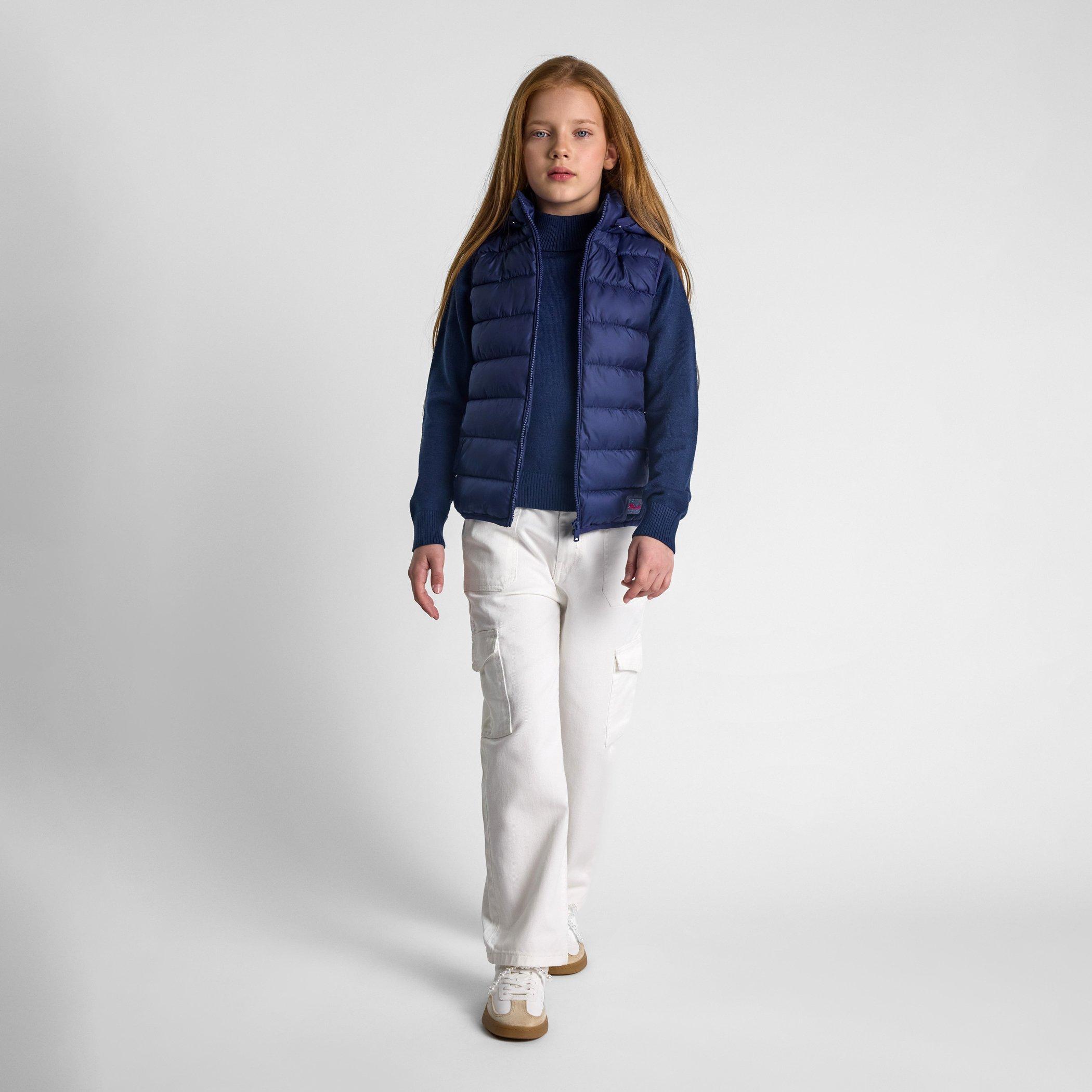 Tamno plava - Minoti - Girls quilted gilet full zip detachable hood navy - 2