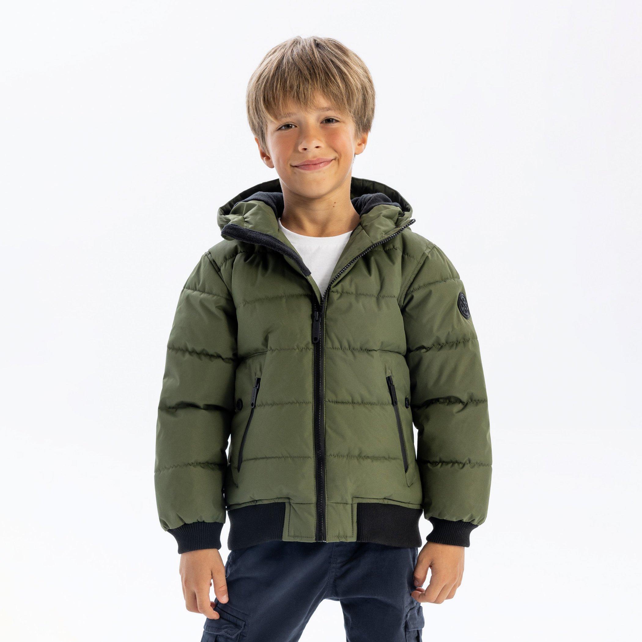 Khaki - Minoti - Boys padded jacket with hood zipped pockets khaki - 2