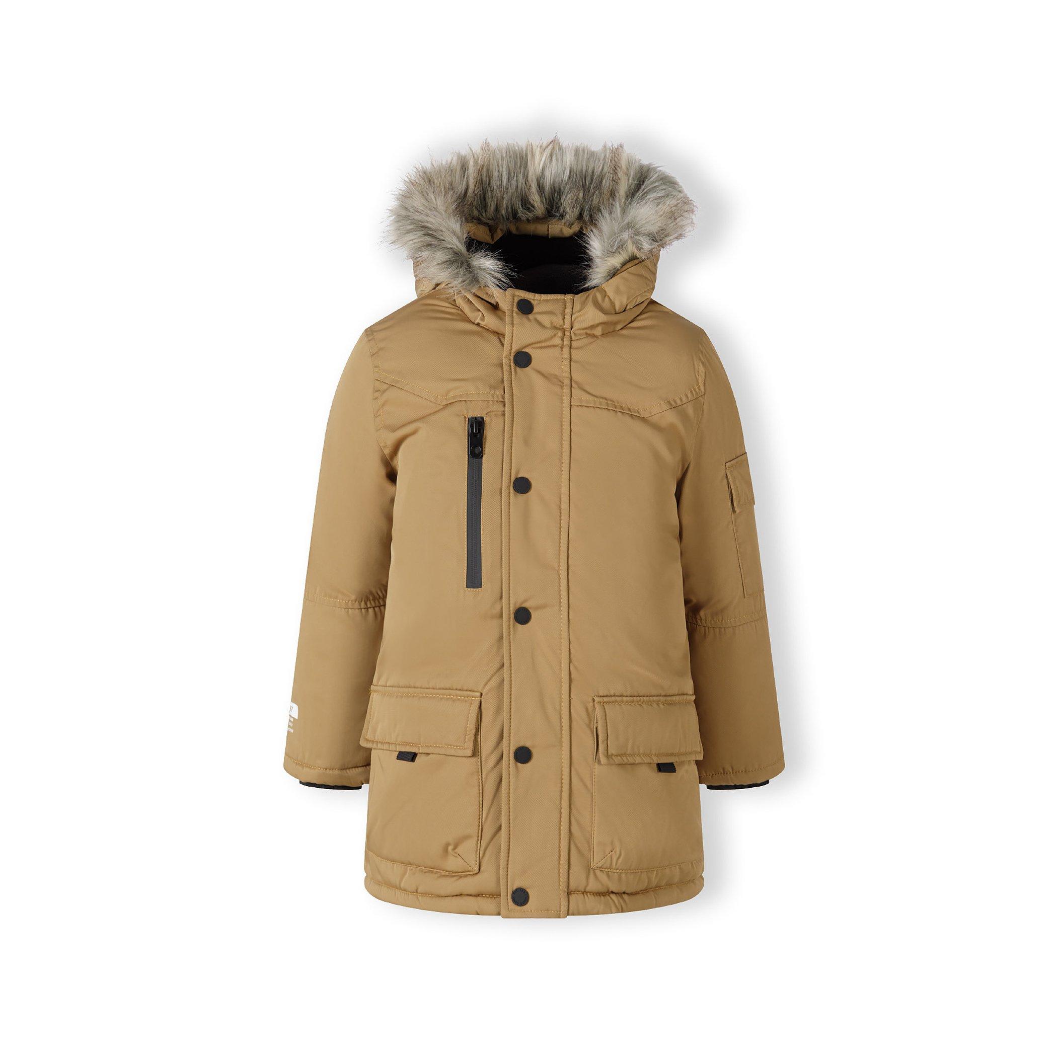 Camel - Minoti - Boys long parka with fur hood and chest pocket beige - 1