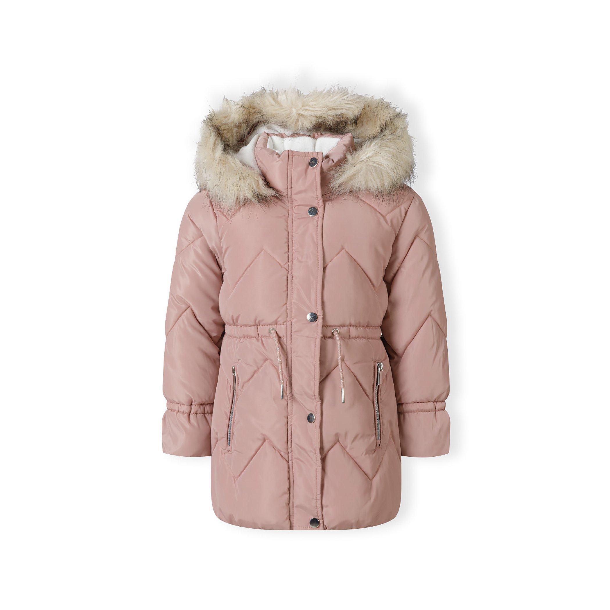 Pink - Minoti - Girls mid length quilted jacket faux fur hood pink - 1