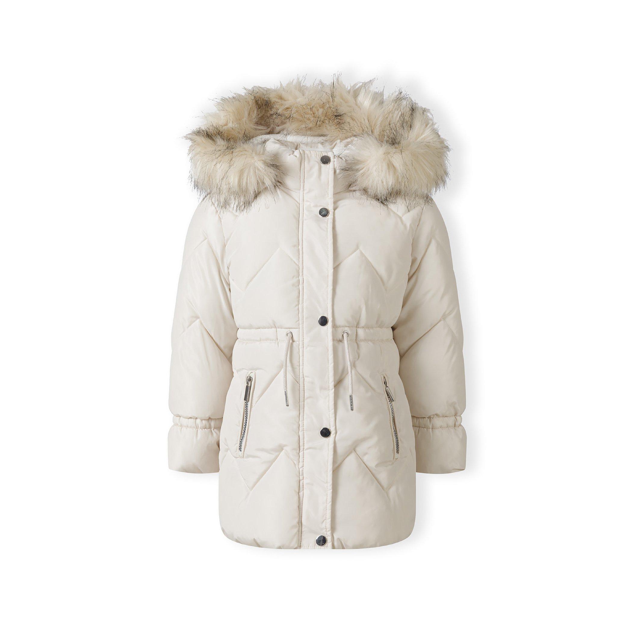Stone - Minoti - Girls mid length quilted winter jacket with faux fur hood grey - 1
