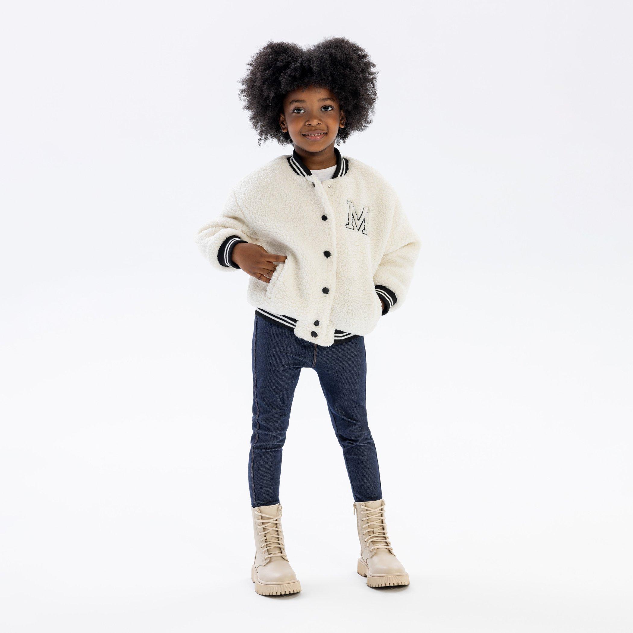 Off White - Minoti - Girls borg baseball jacket with chest embroidery cream - 2