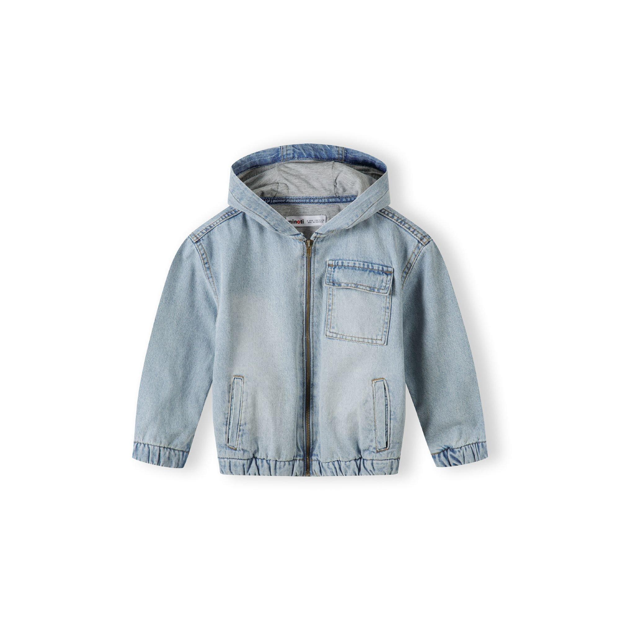 Minoti Boys denim jacket with hood zip fastening light blue