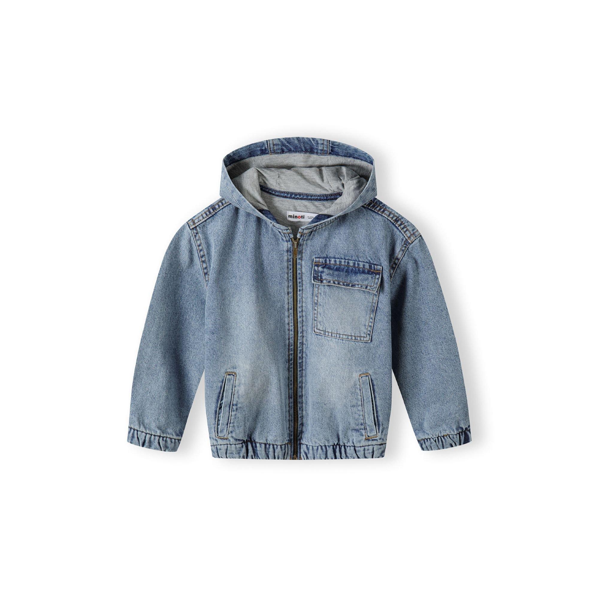 Minoti Boys denim jacket with fixed hood zip fastening navy