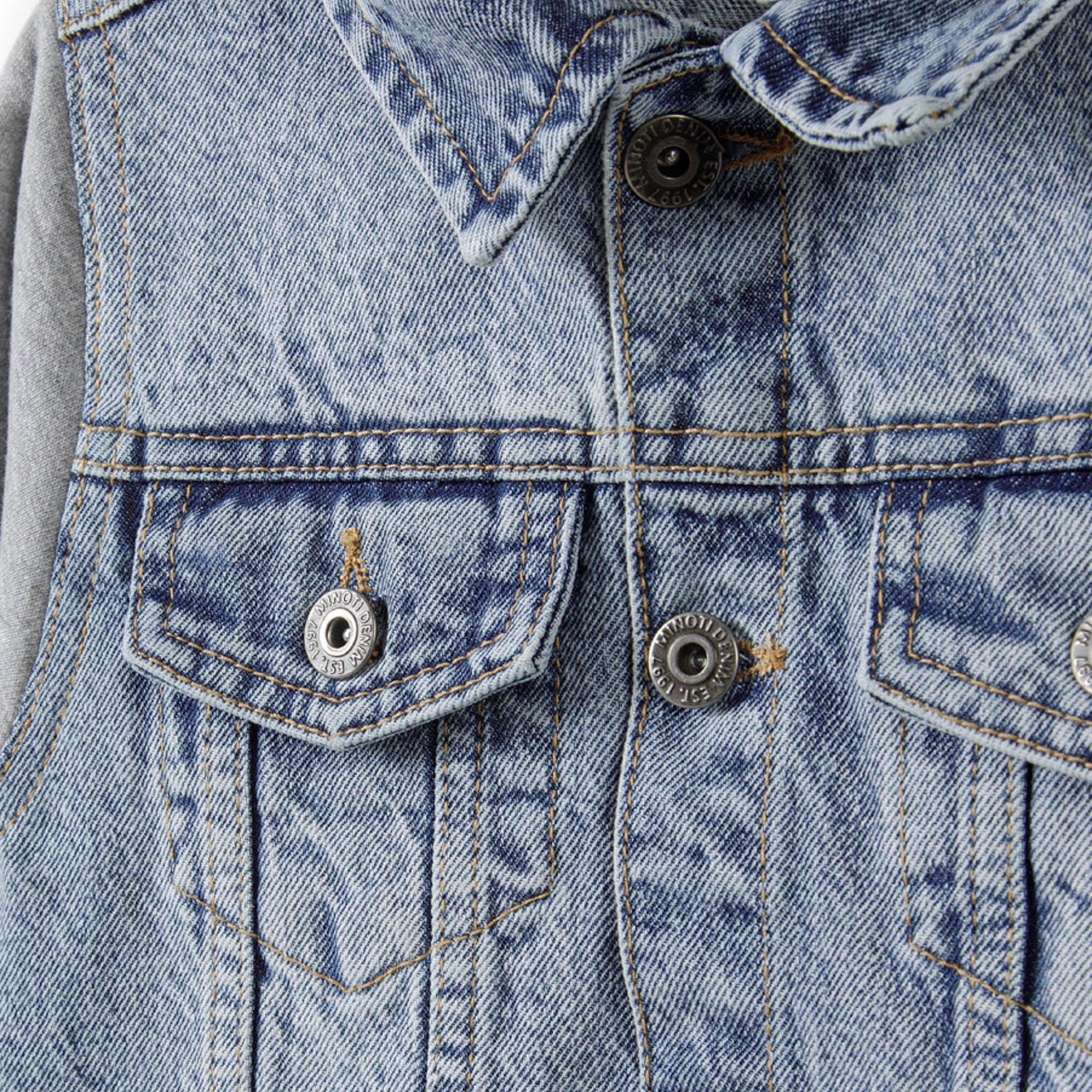 LightBlue Denim - Minoti - Boys denim jacket fleece sleeves detachable hood light blue - 5