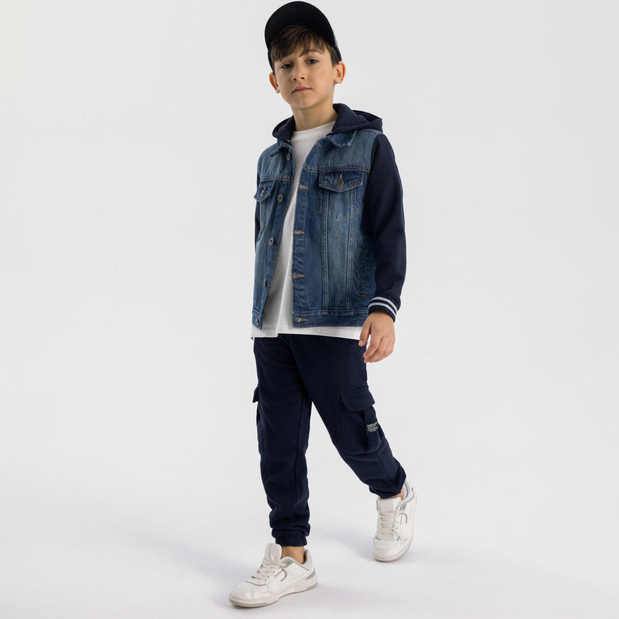 Blue Denim - Minoti - Boys denim jacket detachable hood fleece sleeves navy - 2