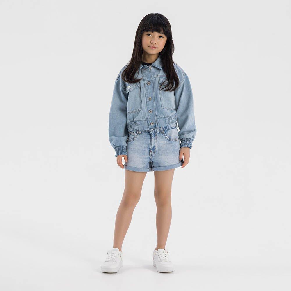 Denim LightBlue - Minoti - Girls cropped soft denim bomber jacket light blue - 2