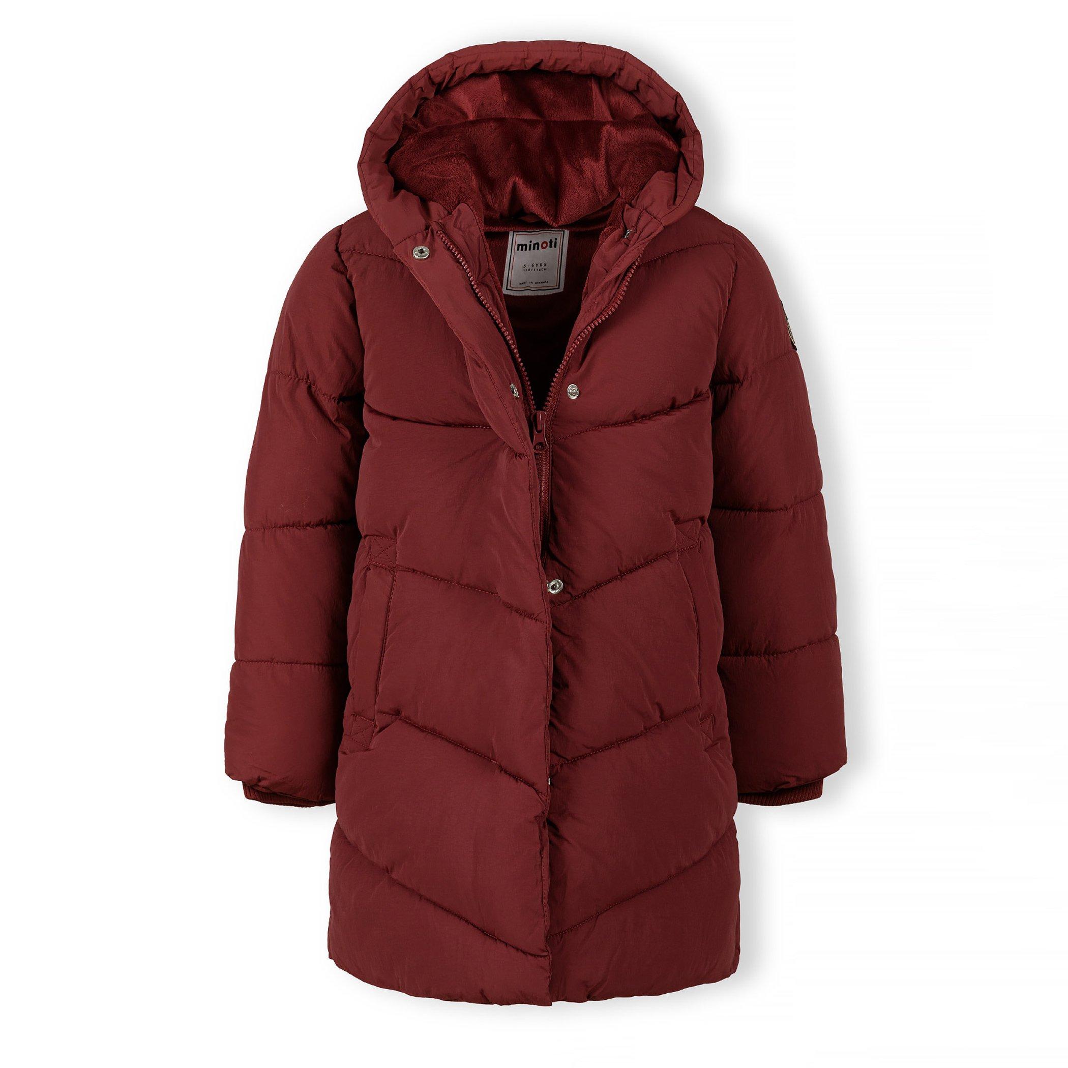 Bordeaux - Minoti - Girls long quilted winter jacket zip press studs burgundy - 5
