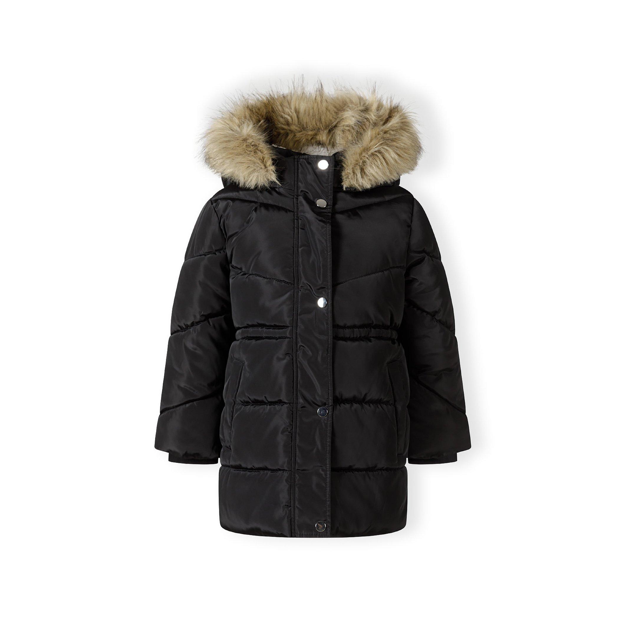 Black - Minoti - Girls winter coat with faux fur trim black - 1