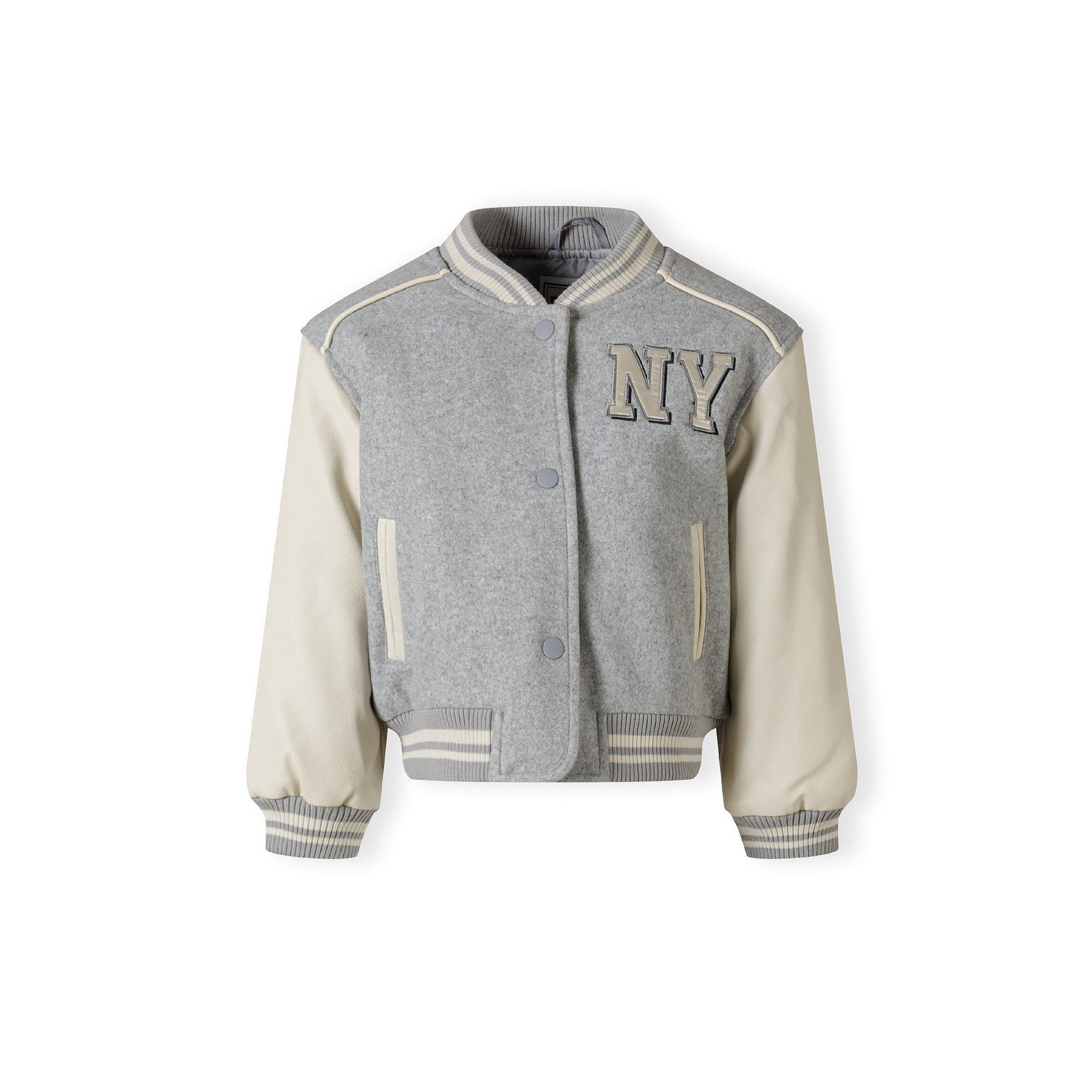 Light Grey - Minoti - Girls baseball style jacket with faux leather sleeves grey - 1