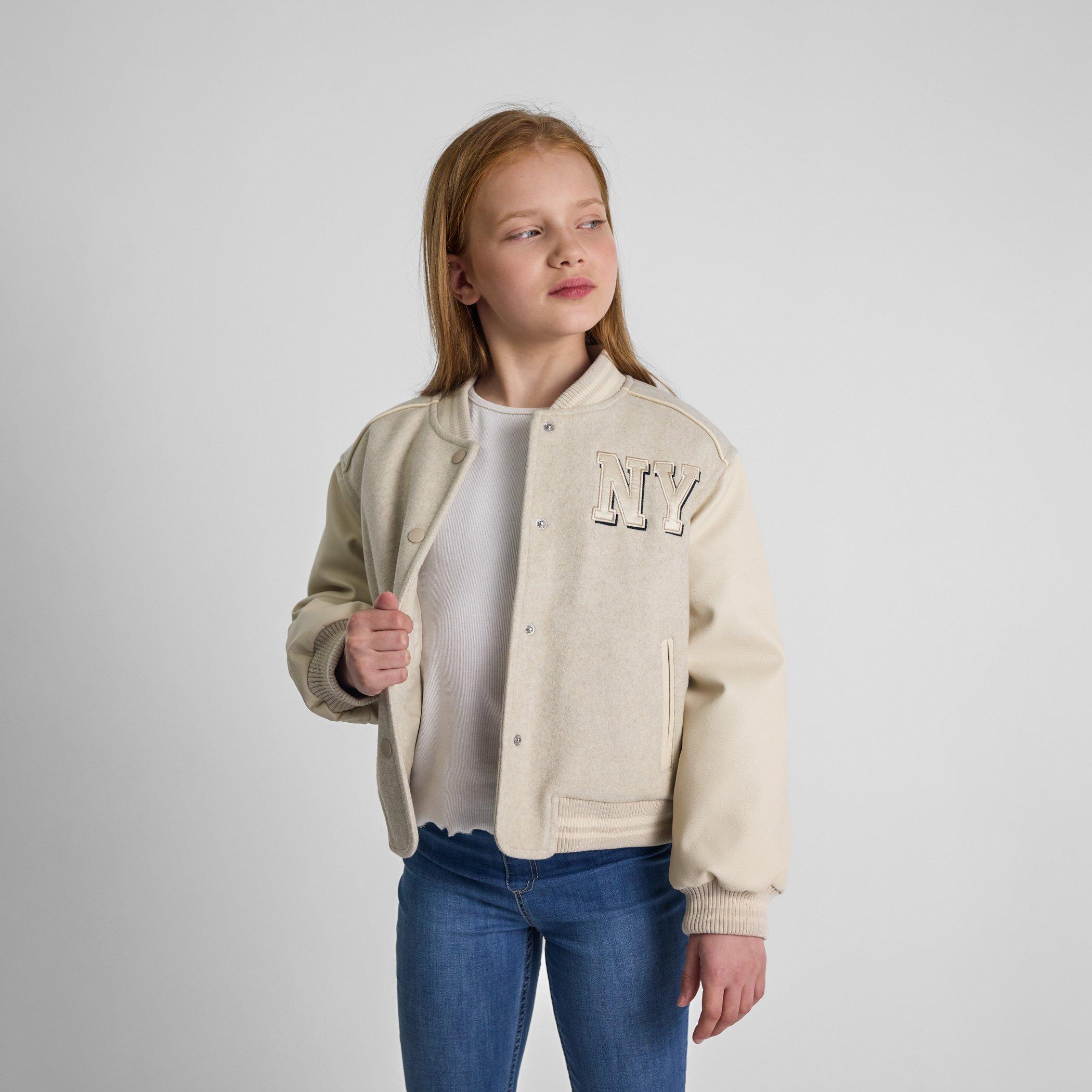 Marmoriertes Beige - Minoti - Girls baseball style jacket with ny patch and faux leather sleeves beige - 3